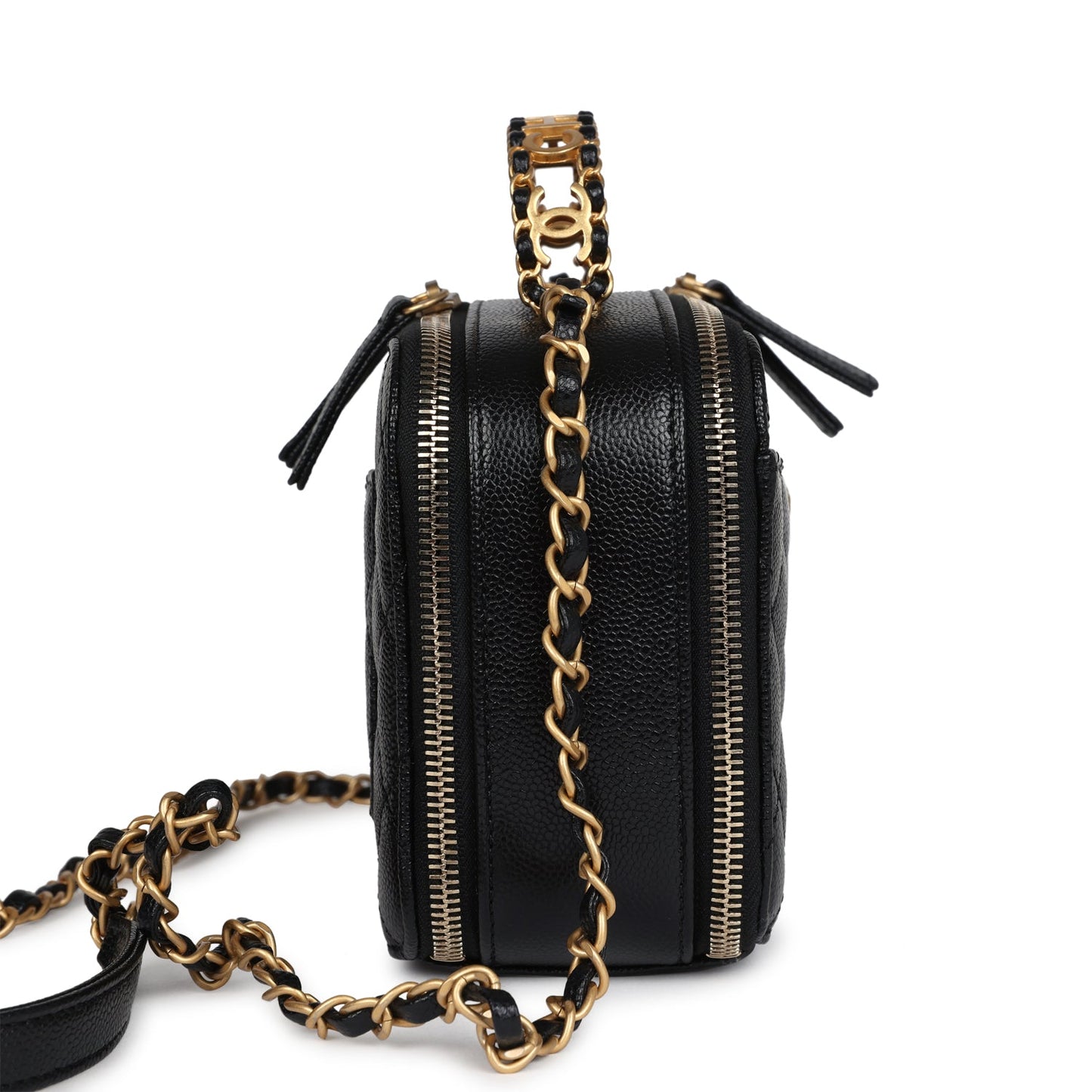 Chanel Small Pick Me Up Top Handle Vanity Case Black Caviar Brushed Gold Hardware Bag