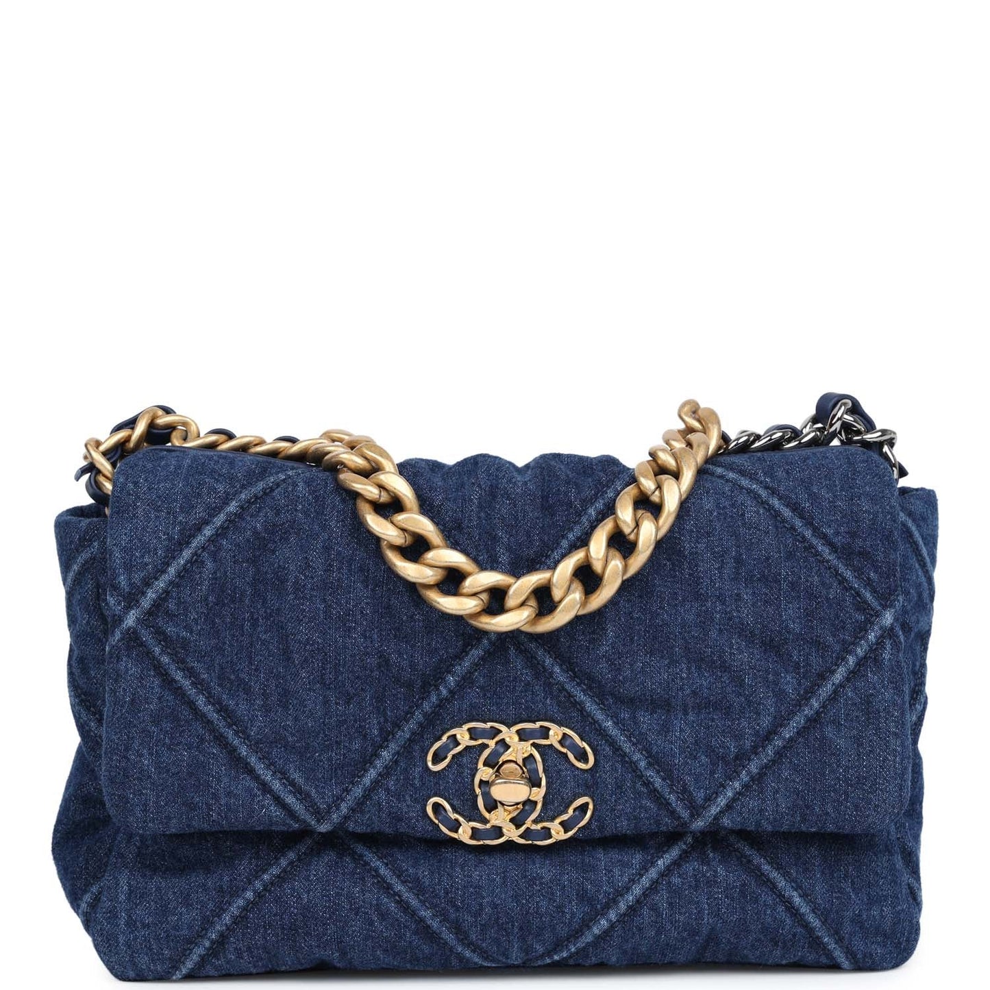 Chanel Medium 19 Flap Dark Blue Denim Mixed Metal Hardware