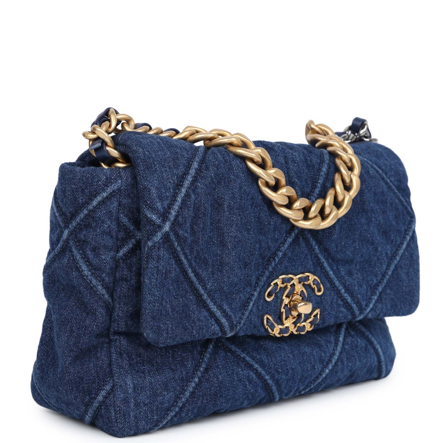 Chanel Medium 19 Flap Dark Blue Denim Mixed Metal Hardware