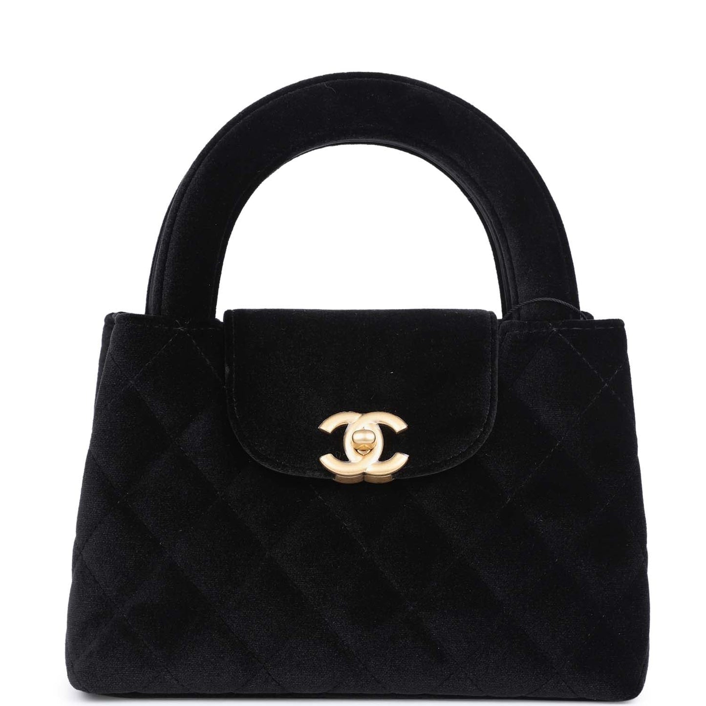 Chanel Small Kelly Shopper Black Velvet Brushed Gold Hardware Women Shoes