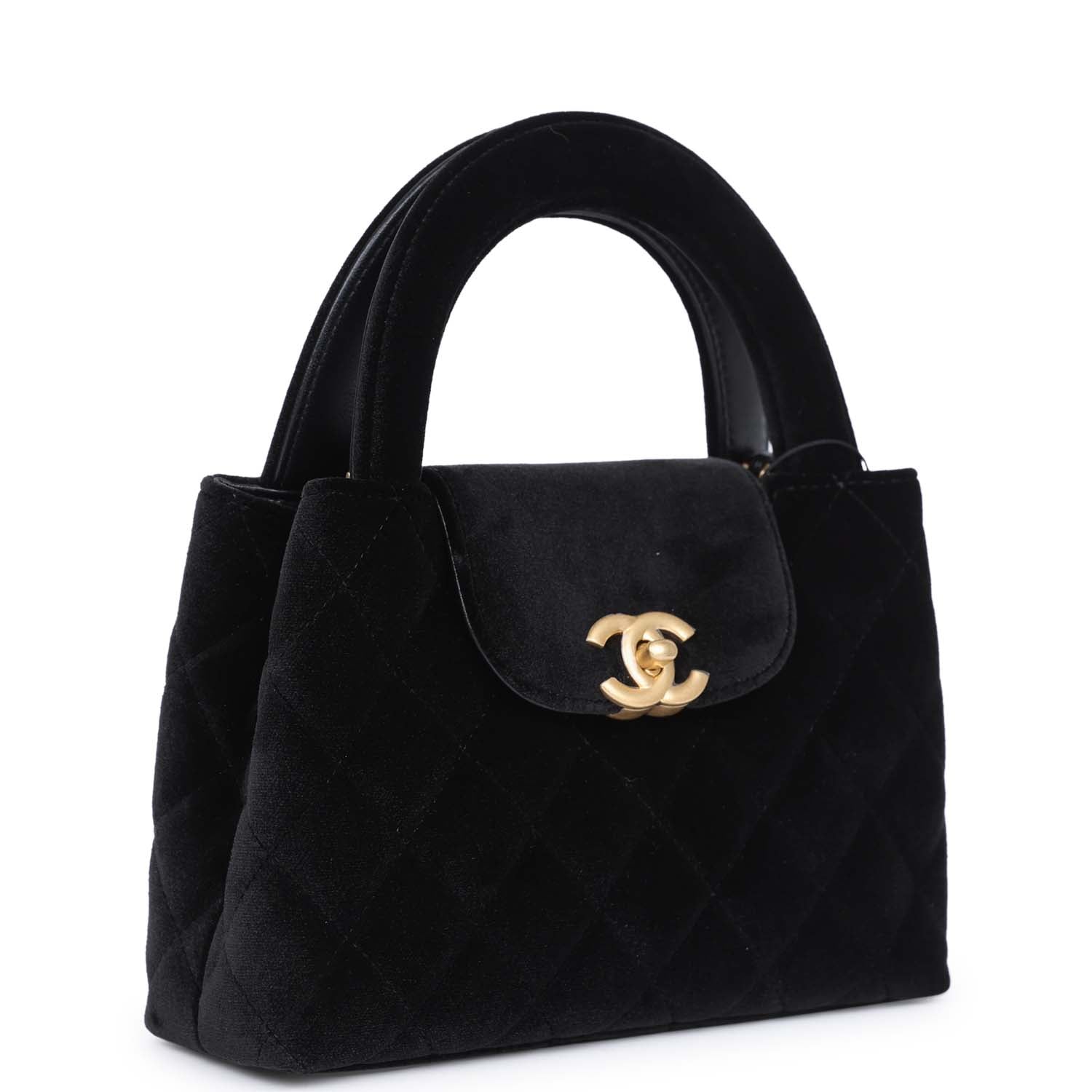 Chanel Small Kelly Shopper Black Velvet Brushed Gold Hardware Bag