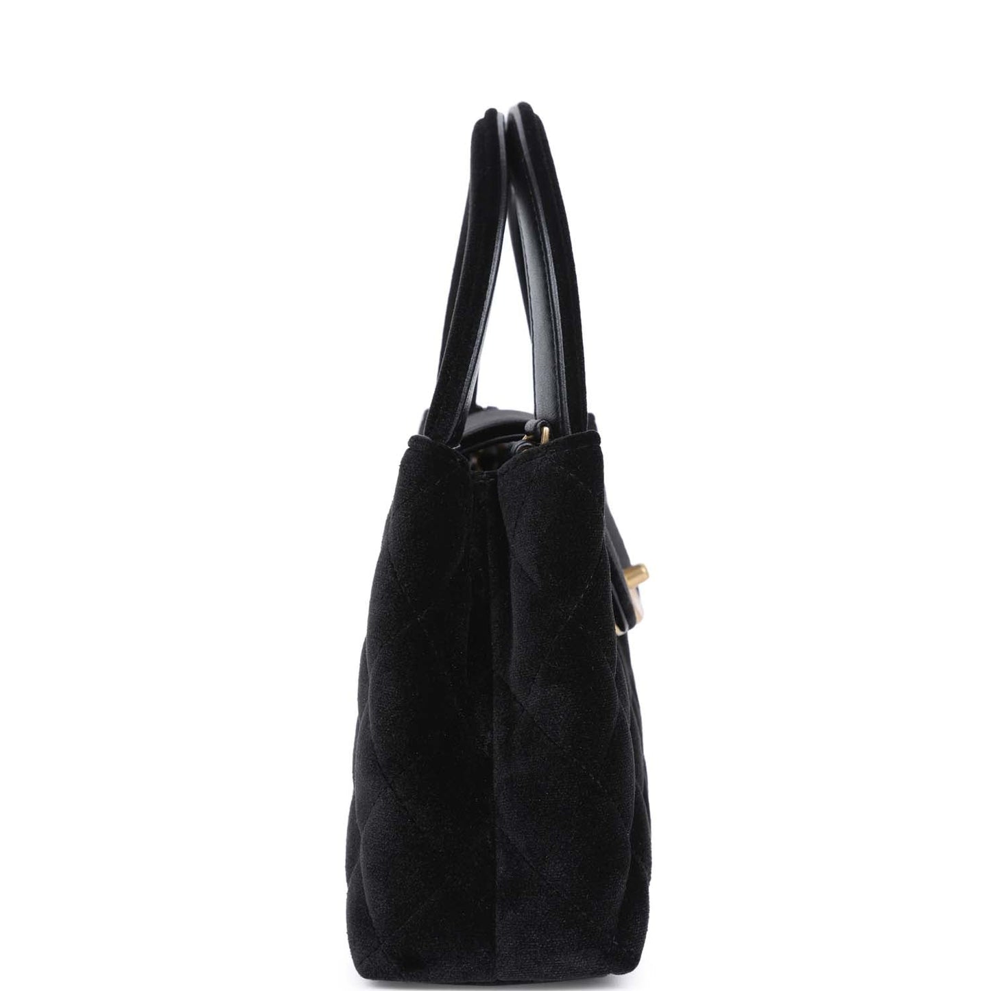 Chanel Small Kelly Shopper Black Velvet Brushed Gold Hardware Bag