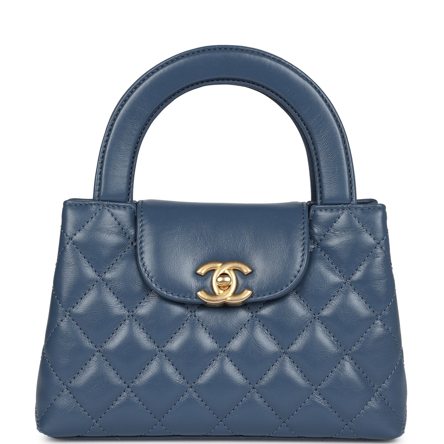 Chanel Small Kelly Shopper Blue Shiny Aged Calfskin Brushed Gold Hardware Women Shoes