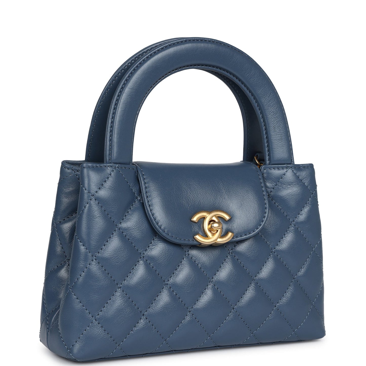Chanel Small Kelly Shopper Blue Shiny Aged Calfskin Brushed Gold Hardware Women Shoes