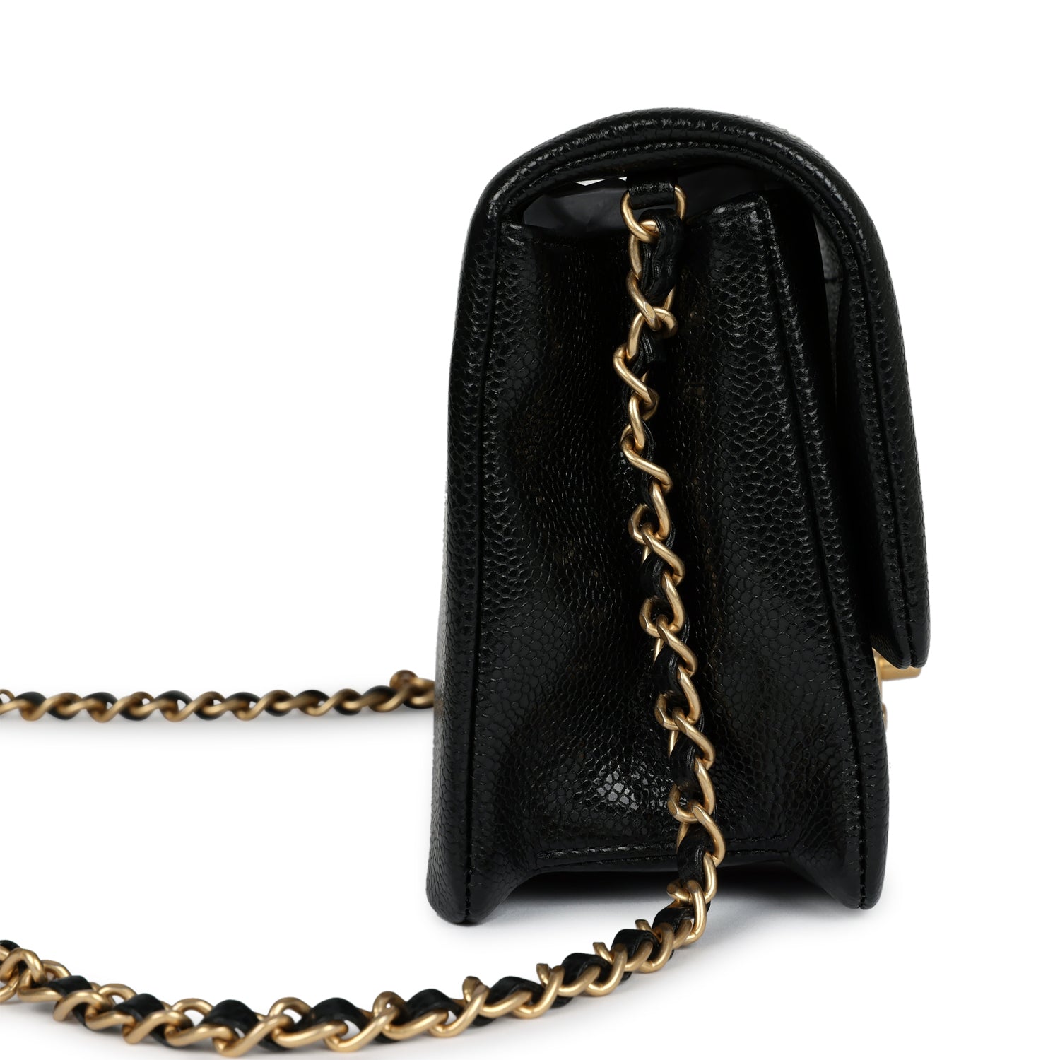 Chanel Small Flap Bag Black Shiny Grained Calfskin Brushed Gold Hardware