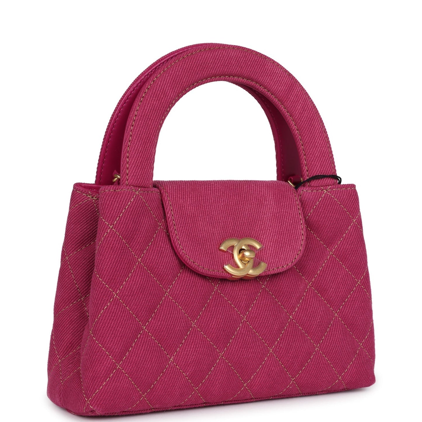 Chanel Small Kelly Shopper Pink Washed Denim Brushed Gold Hardware Women Shoes
