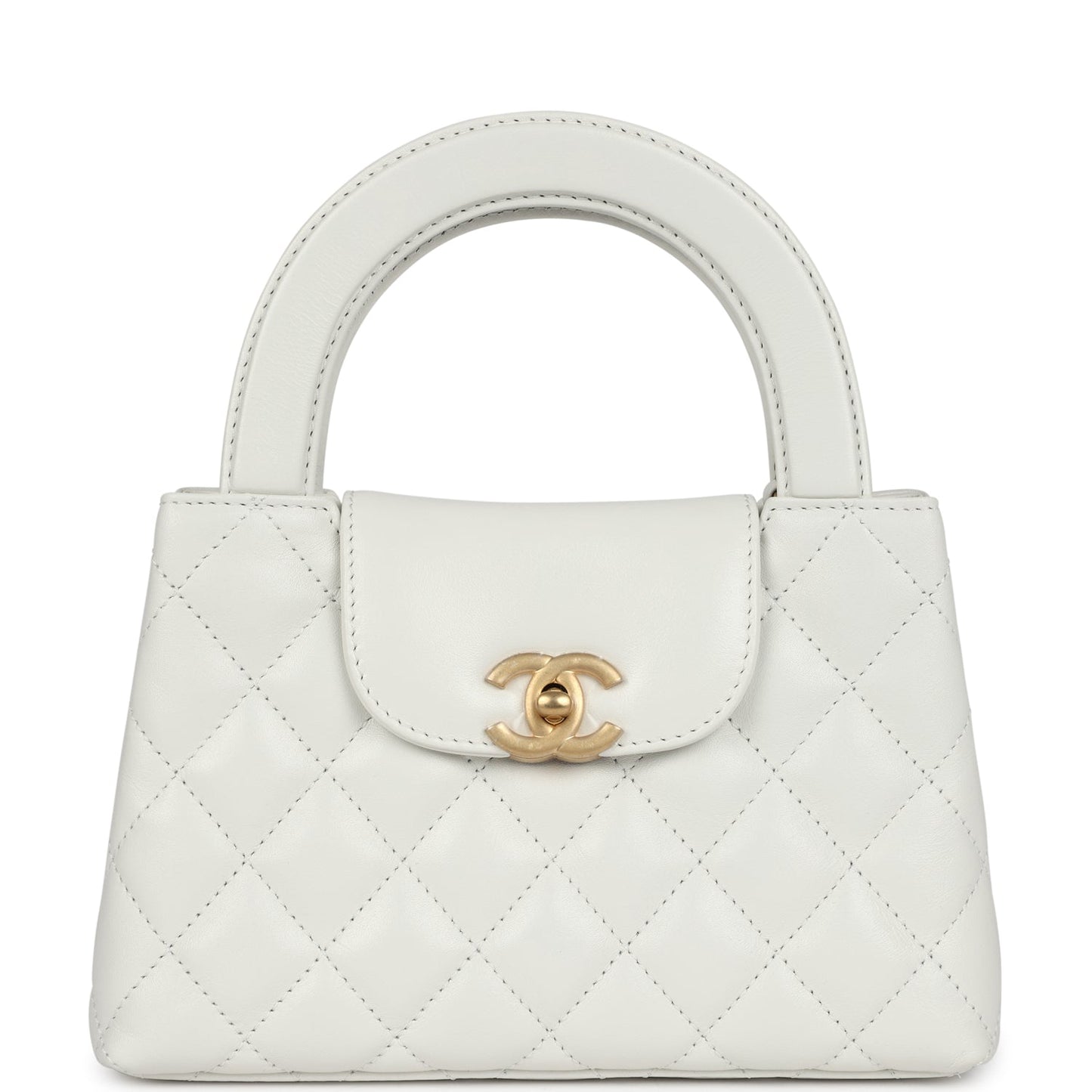 Chanel Small Kelly Shopper White Shiny Aged Calfskin Brushed Gold Hardware Women Shoes