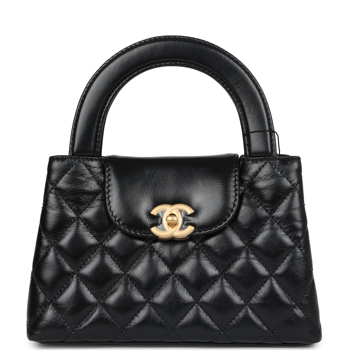 Chanel Small Kelly Shopper Black Shiny Aged Calfskin Brushed Gold Hardware Women Shoes