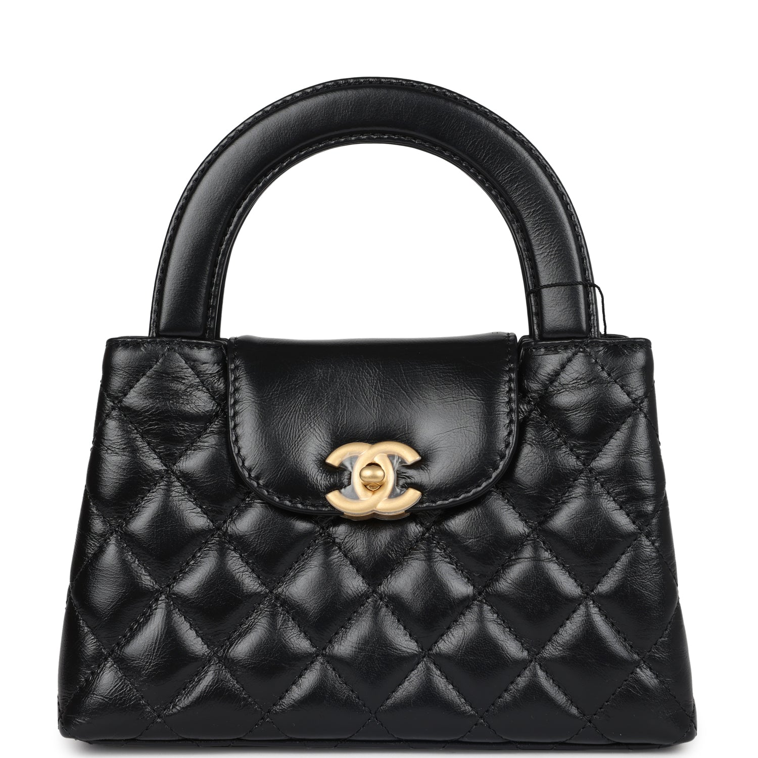 Chanel Small Kelly Shopper Black Shiny Aged Calfskin Brushed Gold Hardware Women Shoes