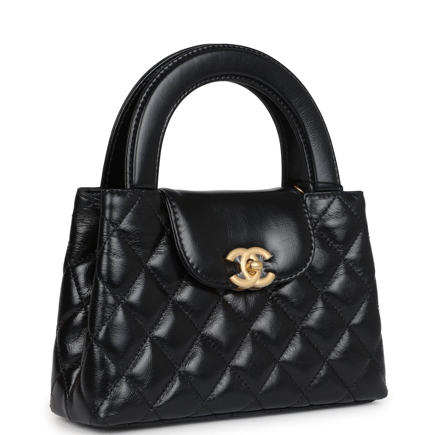 Chanel Small Kelly Shopper Black Shiny Aged Calfskin Brushed Gold Hardware Women Shoes