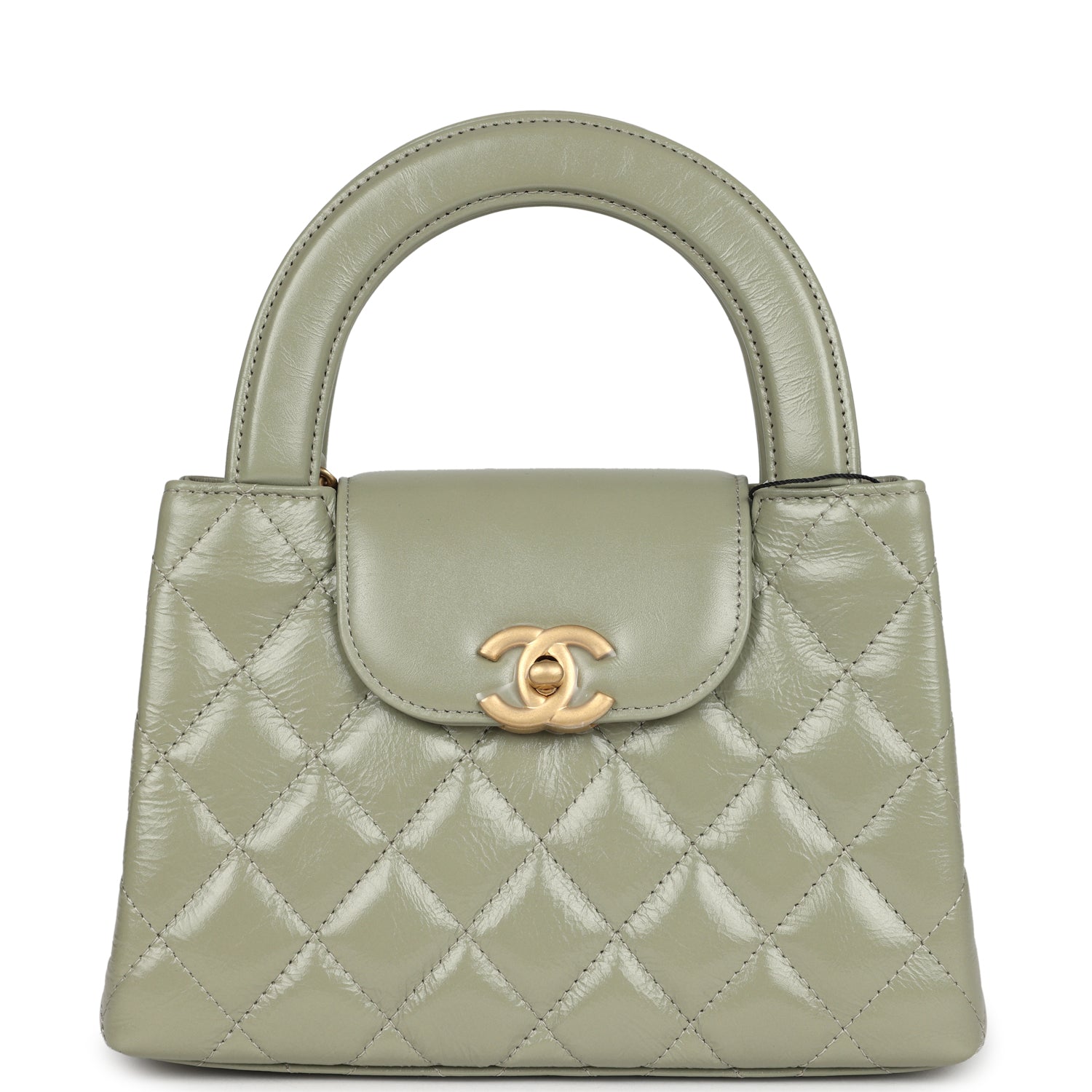 Chanel Small Kelly Shopper Khaki Shiny Aged Calfskin Brushed Gold Hardware Bag
