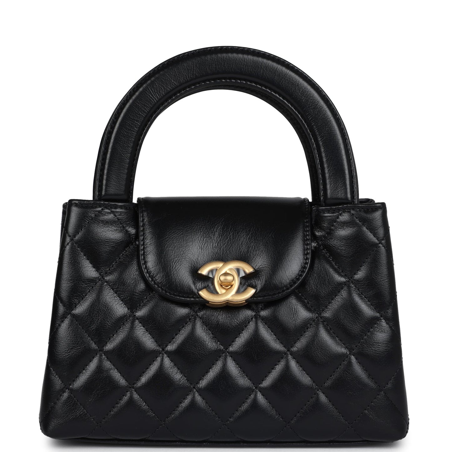 Chanel Small Kelly Shopper Black Shiny Aged Calfskin Brushed Gold Hardware Women Shoes