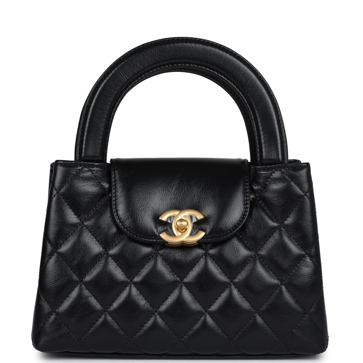 Chanel Small Kelly Shopper Black Shiny Aged Calfskin Brushed Gold Hardware Women Shoes
