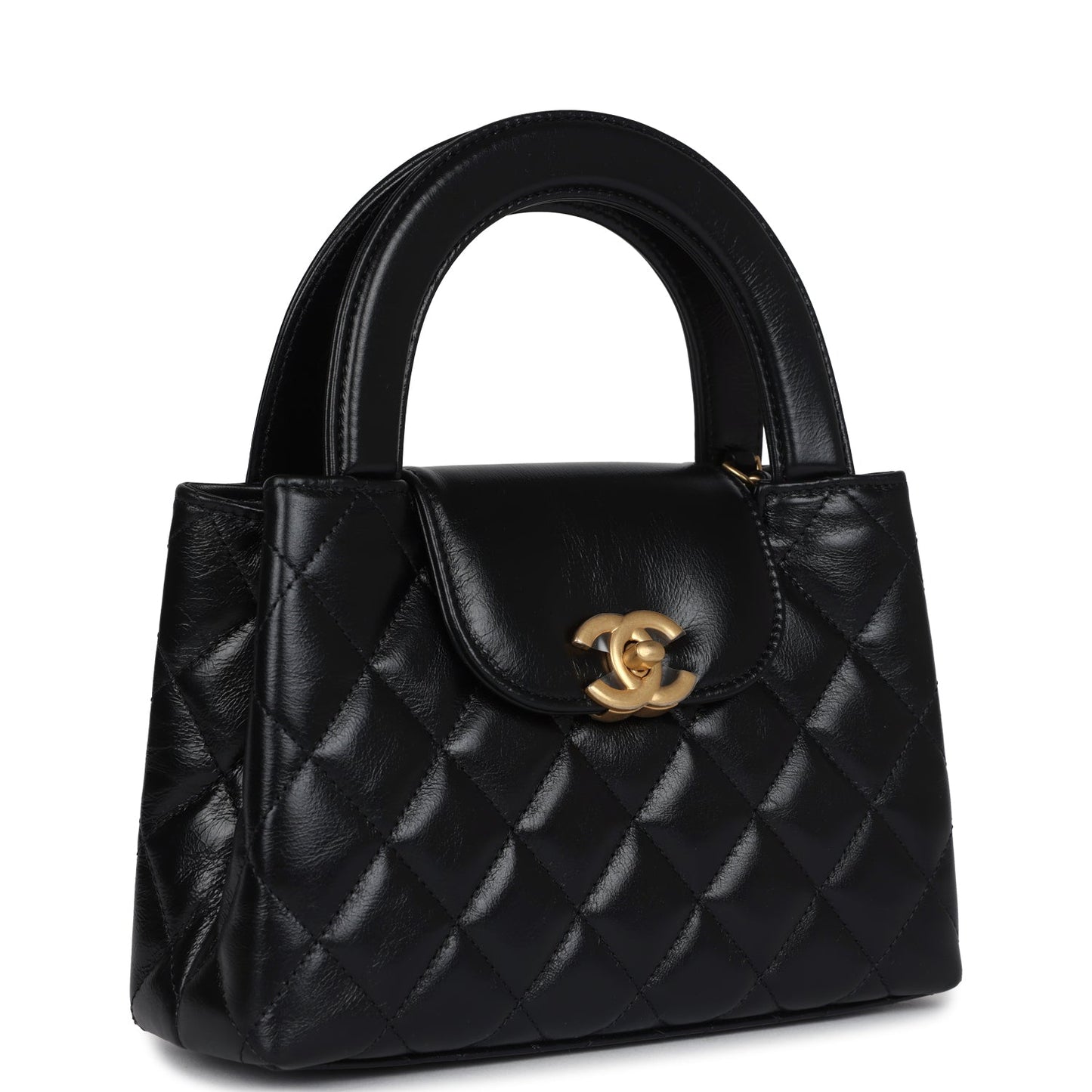 Chanel Small Kelly Shopper Black Shiny Aged Calfskin Brushed Gold Hardware Women Shoes