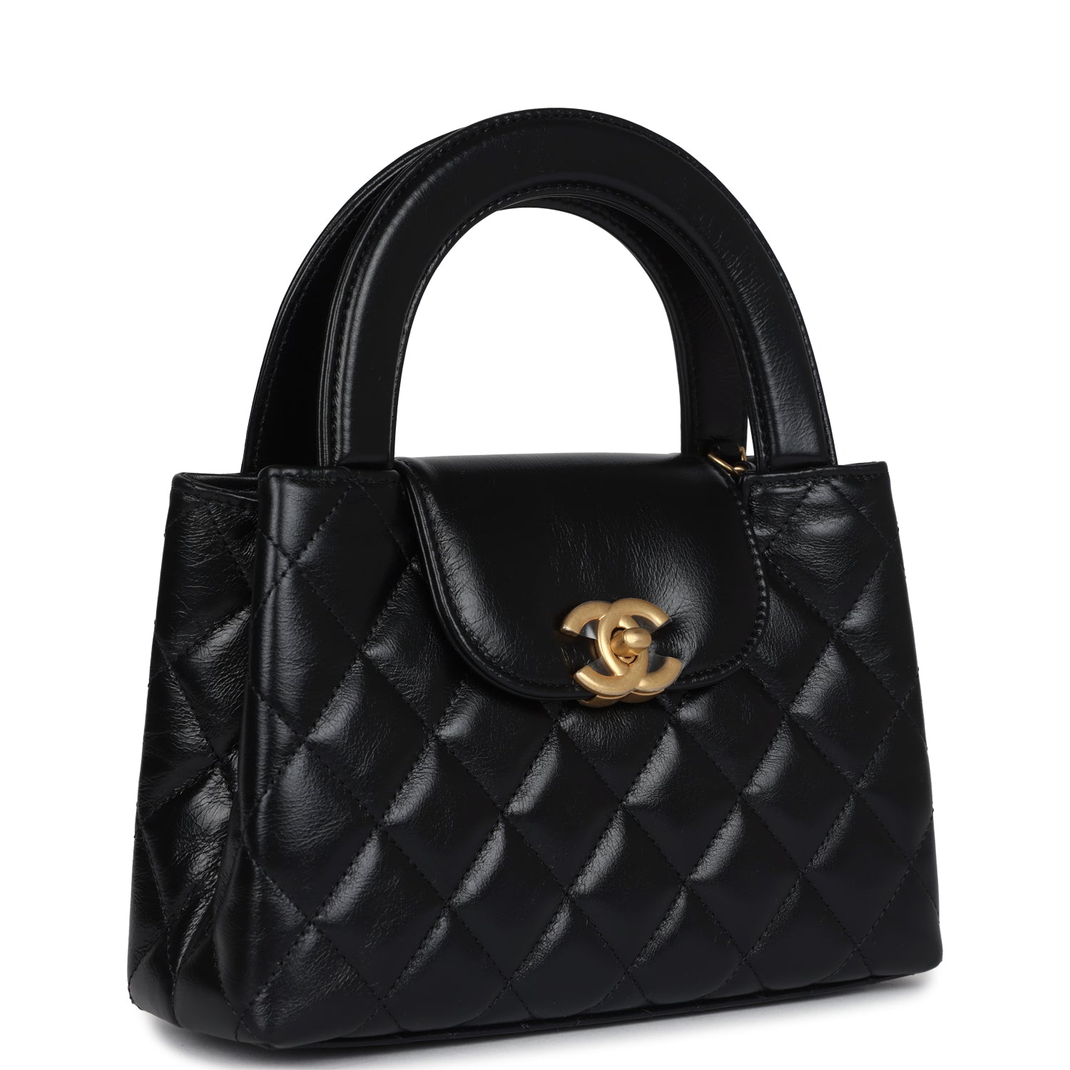 Chanel Small Kelly Shopper Black Shiny Aged Calfskin Brushed Gold Hardware Women Shoes