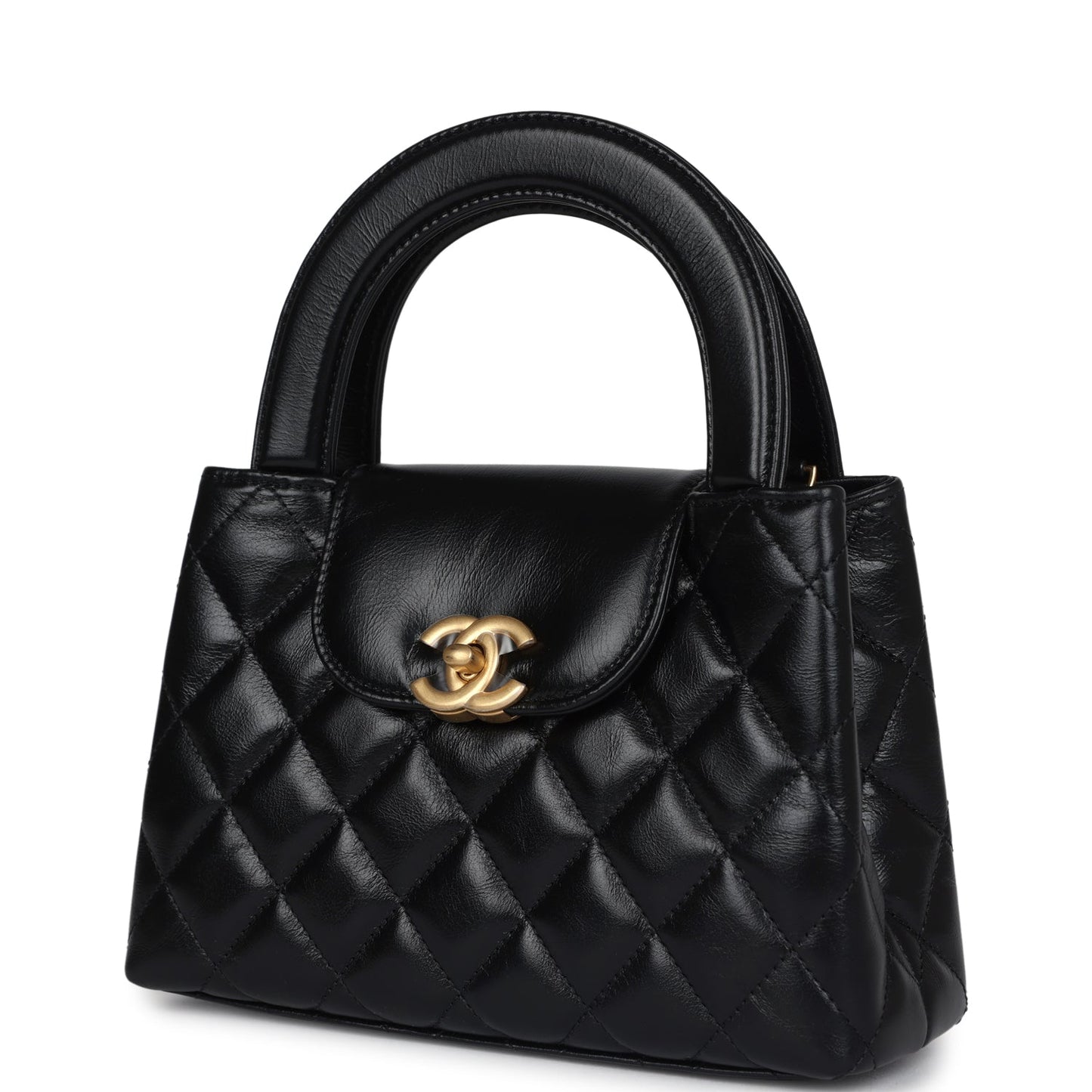 Chanel Small Kelly Shopper Black Shiny Aged Calfskin Brushed Gold Hardware Women Shoes