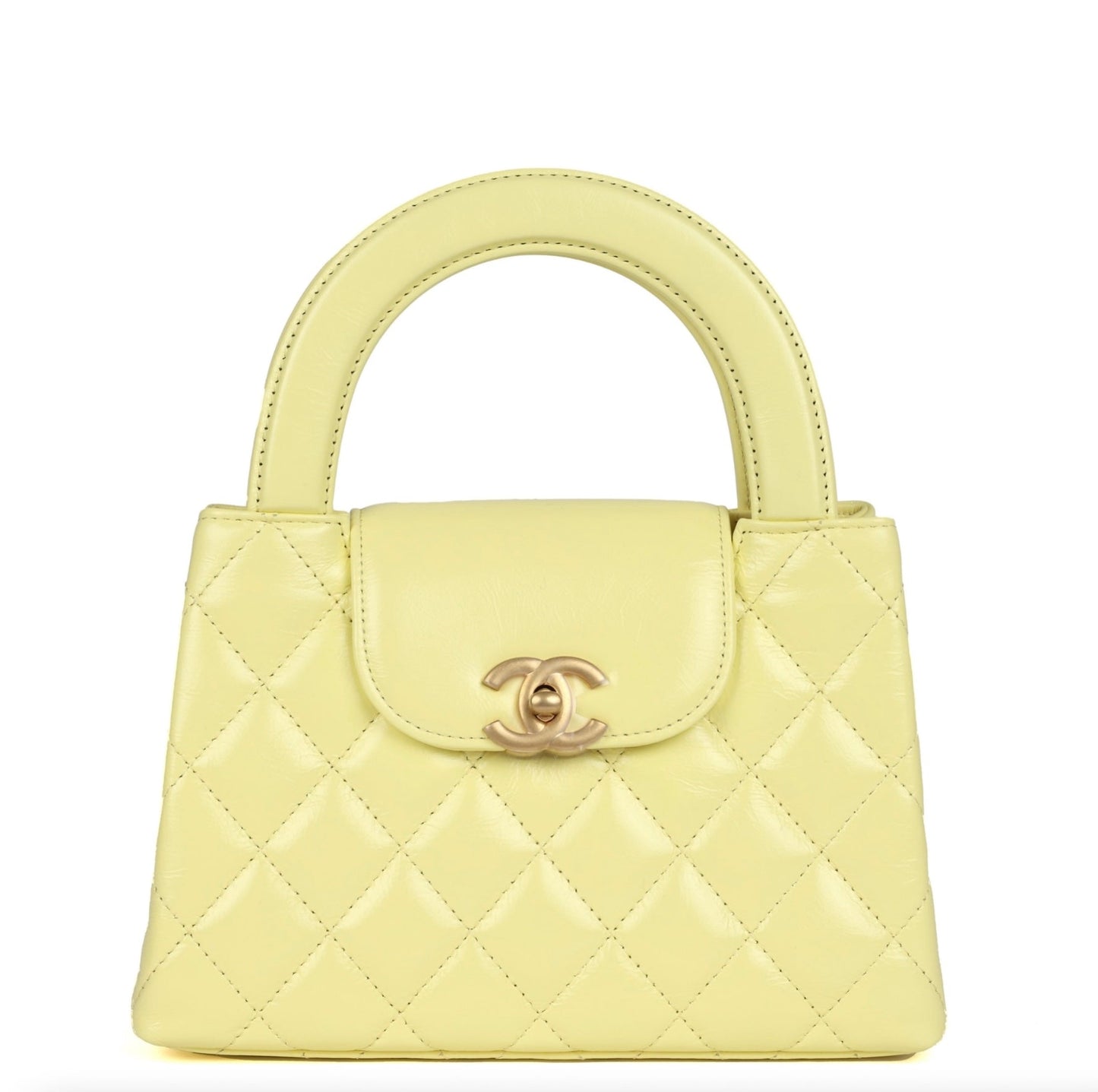Chanel Small Kelly Yellow Shiny Aged Calfskin Brushed Gold Hardware Bag