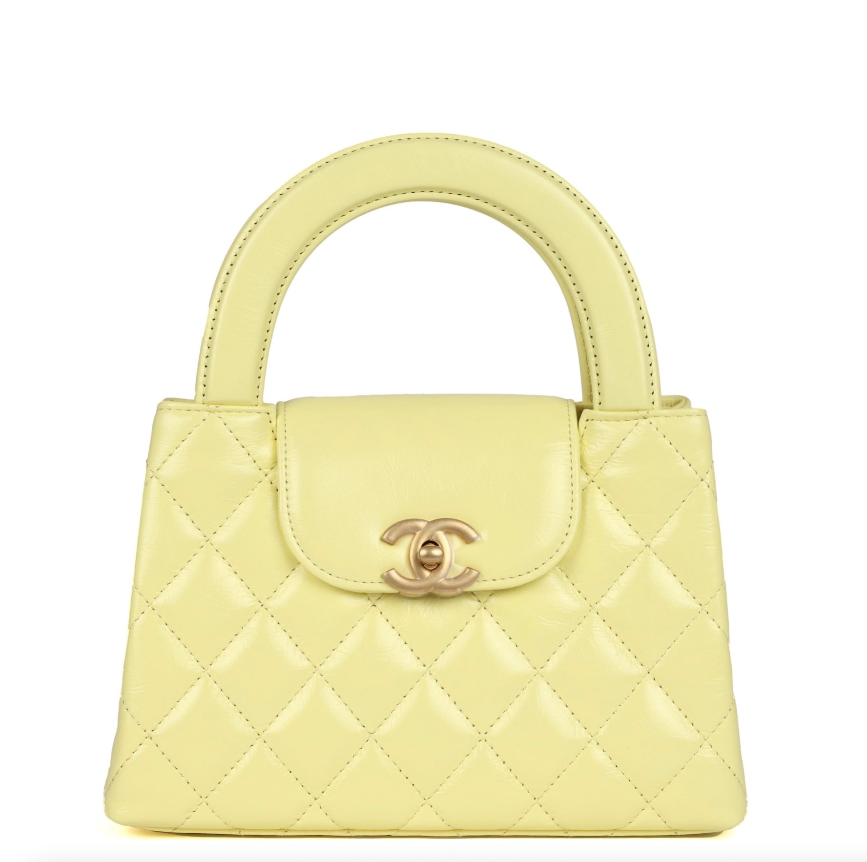 Chanel Small Kelly Yellow Shiny Aged Calfskin Brushed Gold Hardware Bag
