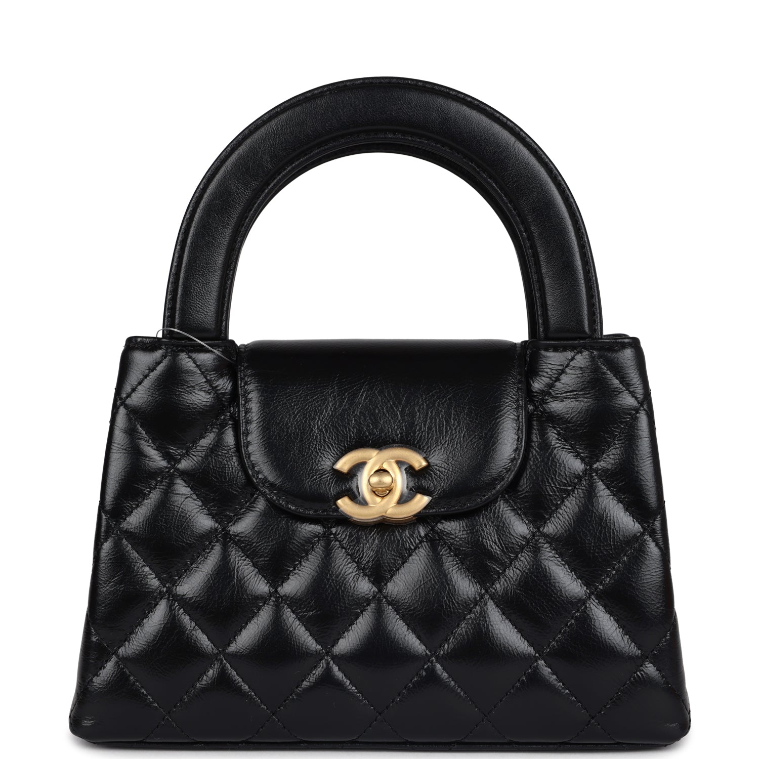 Chanel Small Kelly Shopper Black Shiny Aged Calfskin Brushed Gold Hardware Women Shoes
