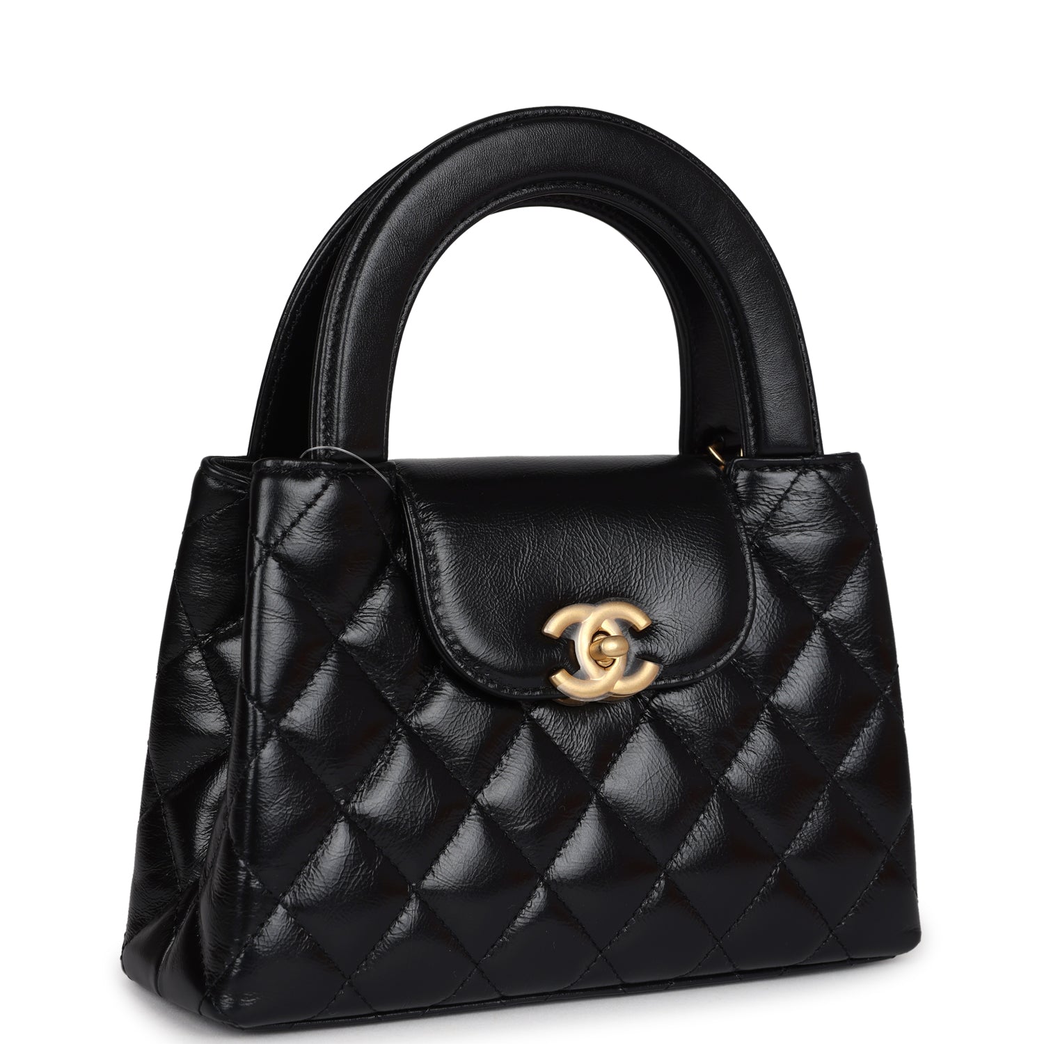 Chanel Small Kelly Shopper Black Shiny Aged Calfskin Brushed Gold Hardware Women Shoes