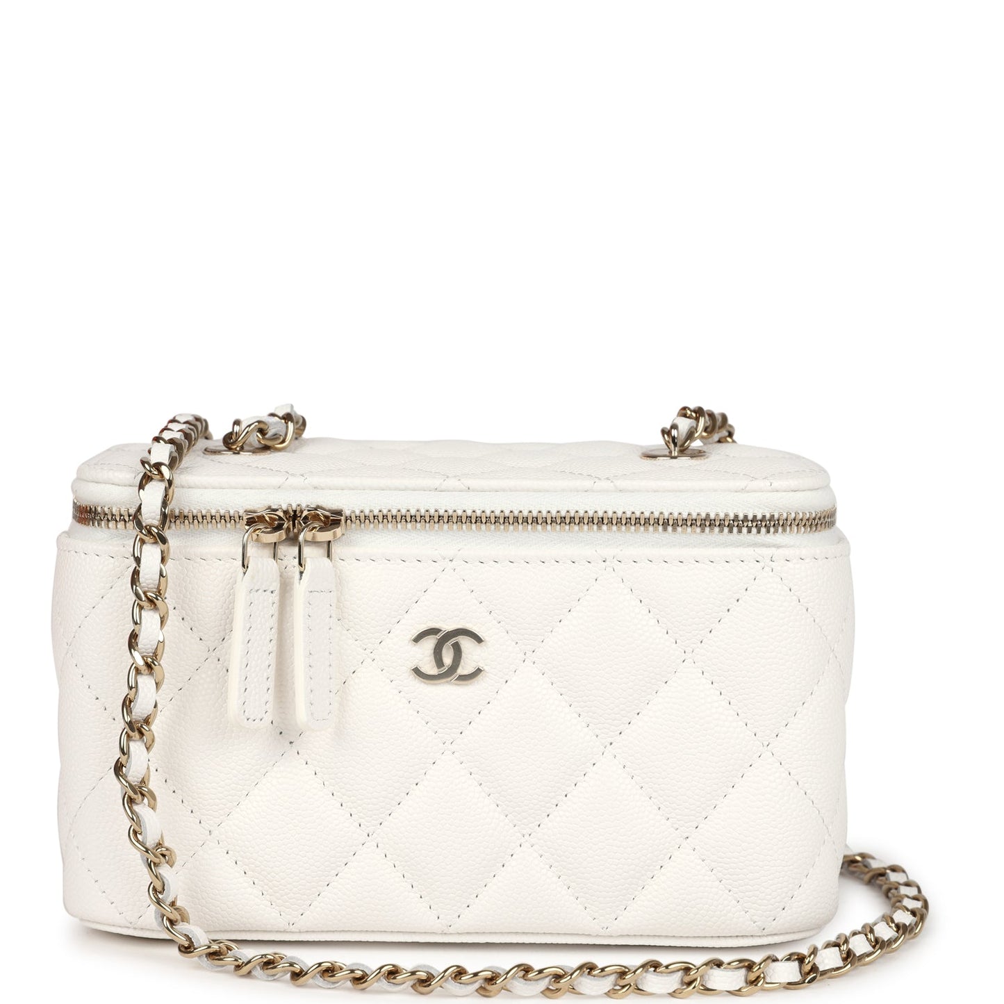 Chanel Small Vanity Case White Caviar Light Gold Hardware Handbag