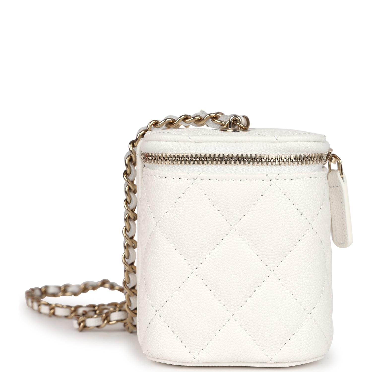 Chanel Small Vanity Case White Caviar Light Gold Hardware Handbag