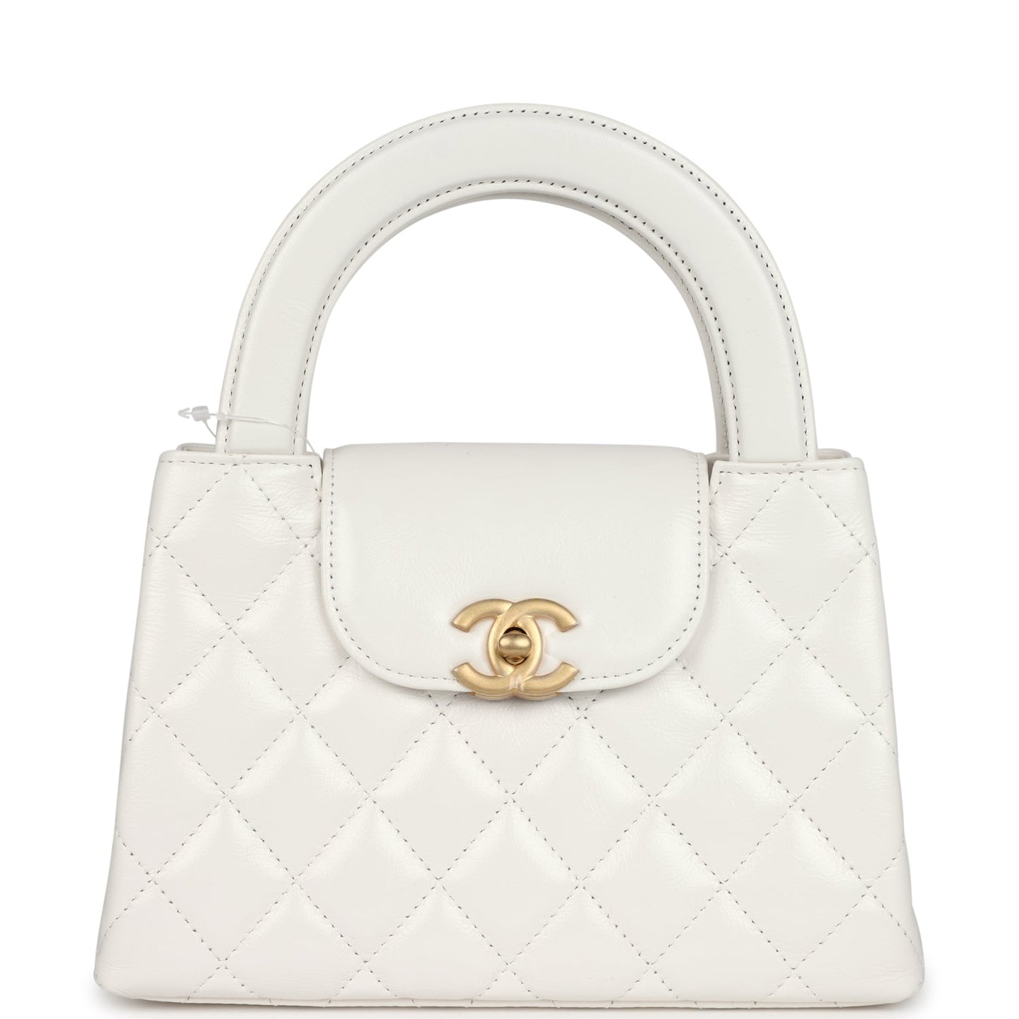 Chanel Small Kelly Shopper White Shiny Aged Calfskin Brushed Gold Hardware Women Shoes