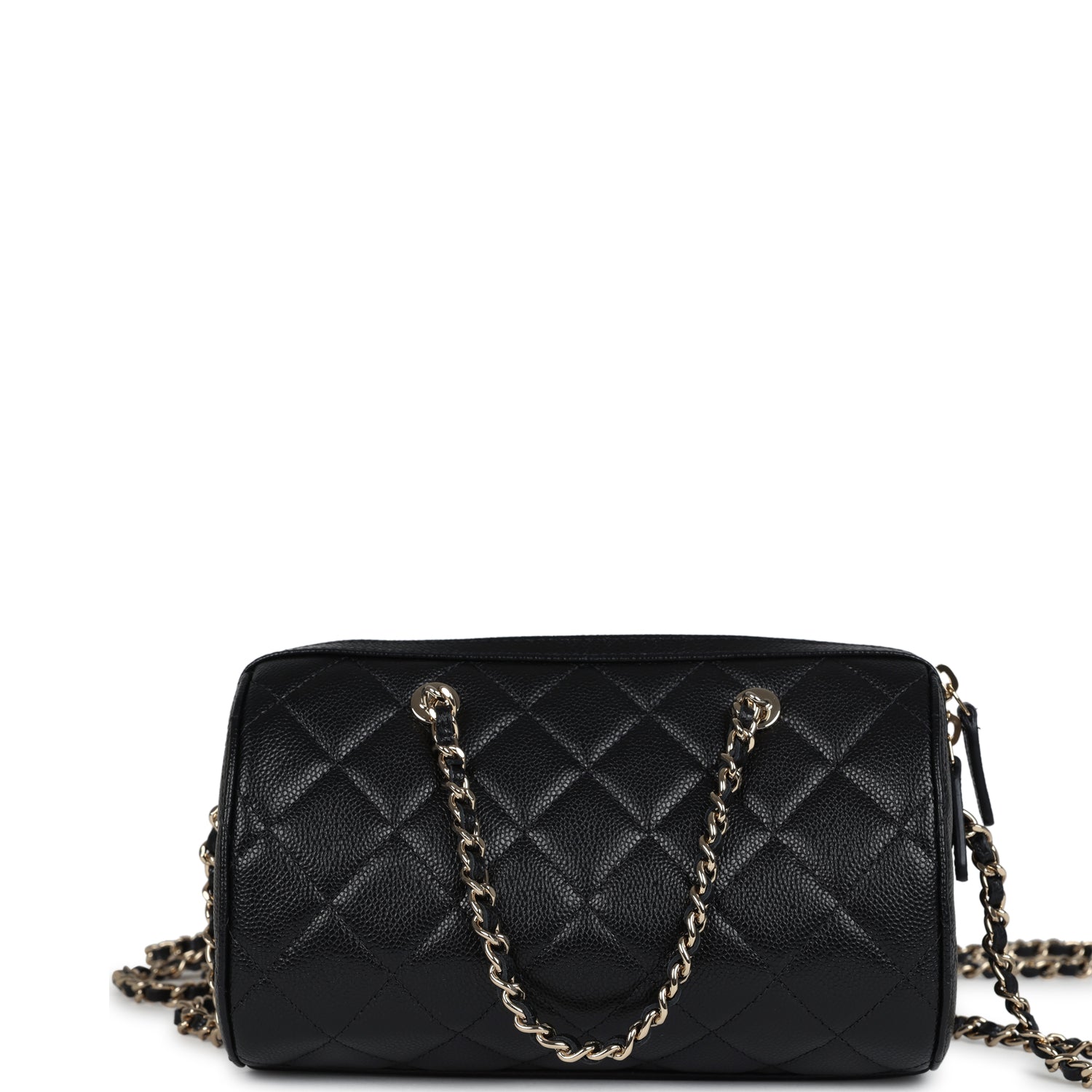 Chanel Mini Timeless Classic Barrel Bag with Chain Black Shiny Caviar Light Gold Hardware