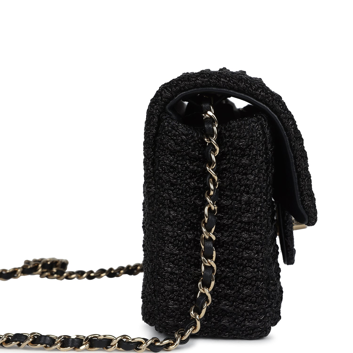 Chanel Mini Summer Nights Flap Bag Black Woven Patent Leather Light Gold Hardware