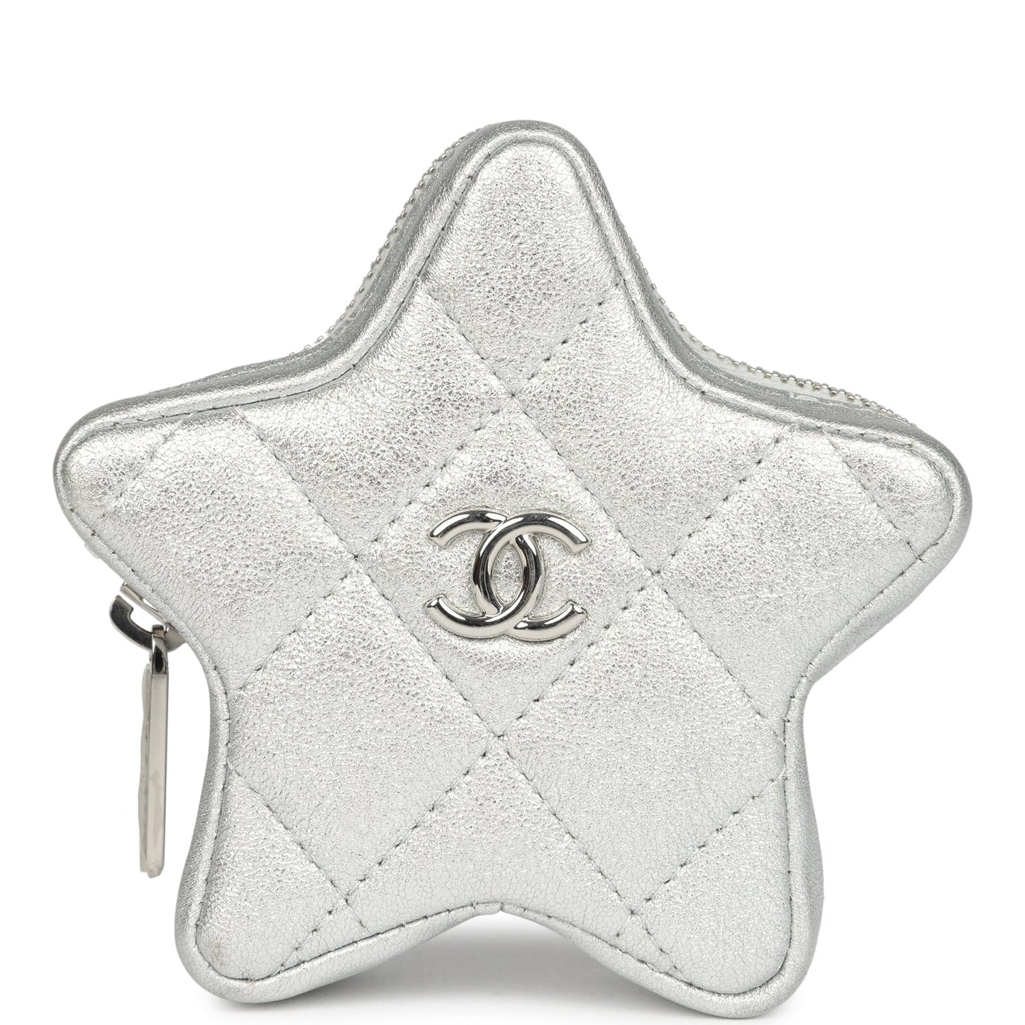 Chanel Walk Of Fame Star Clip-On Coin Purse Metallic Silver Goatskin Silver Hardware Bag