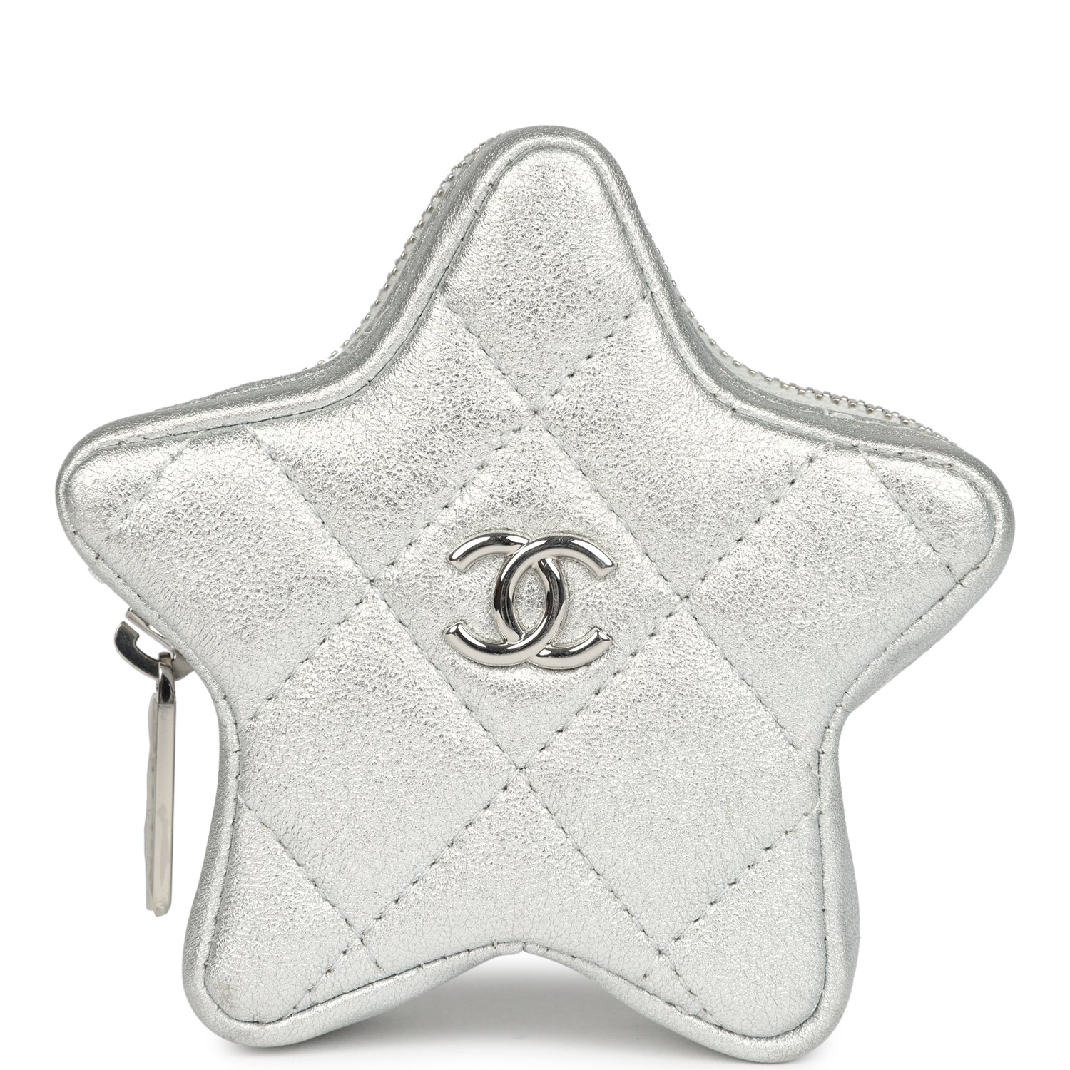 Chanel Walk Of Fame Star Clip-On Coin Purse Metallic Silver Goatskin Silver Hardware Bag