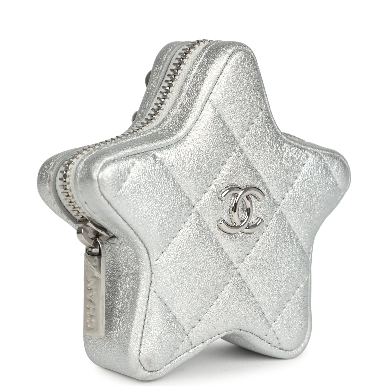 Chanel Walk Of Fame Star Clip-On Coin Purse Metallic Silver Goatskin Silver Hardware Bag