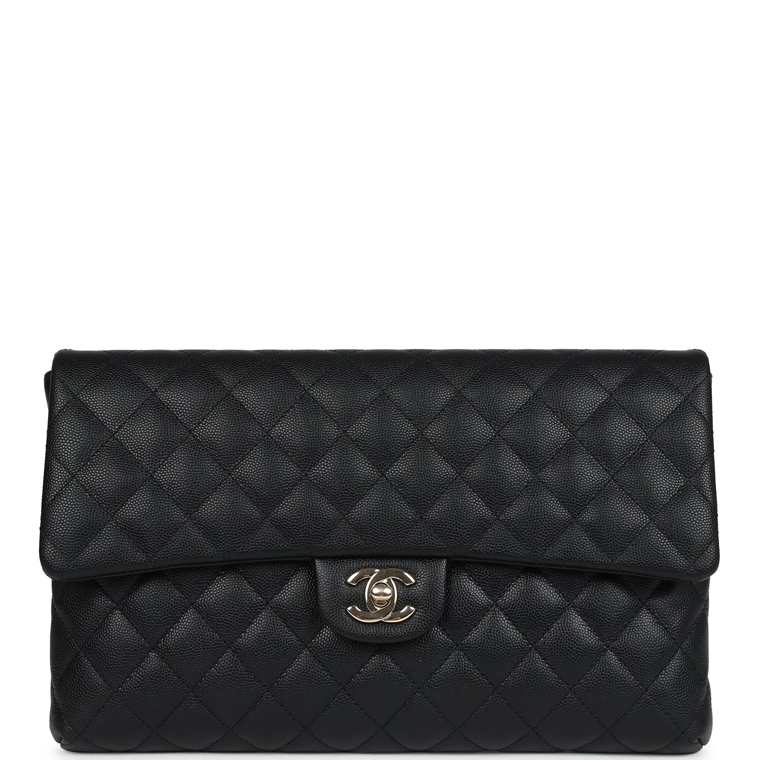 Chanel Classic Flap Clutch Black Caviar Light Gold Hardware