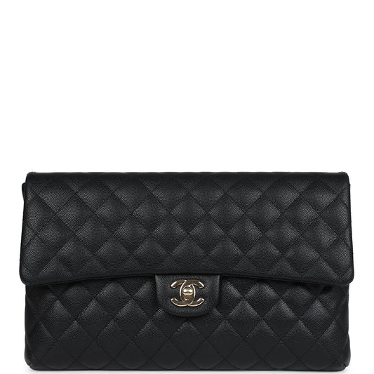 Chanel Classic Flap Clutch Black Caviar Light Gold Hardware