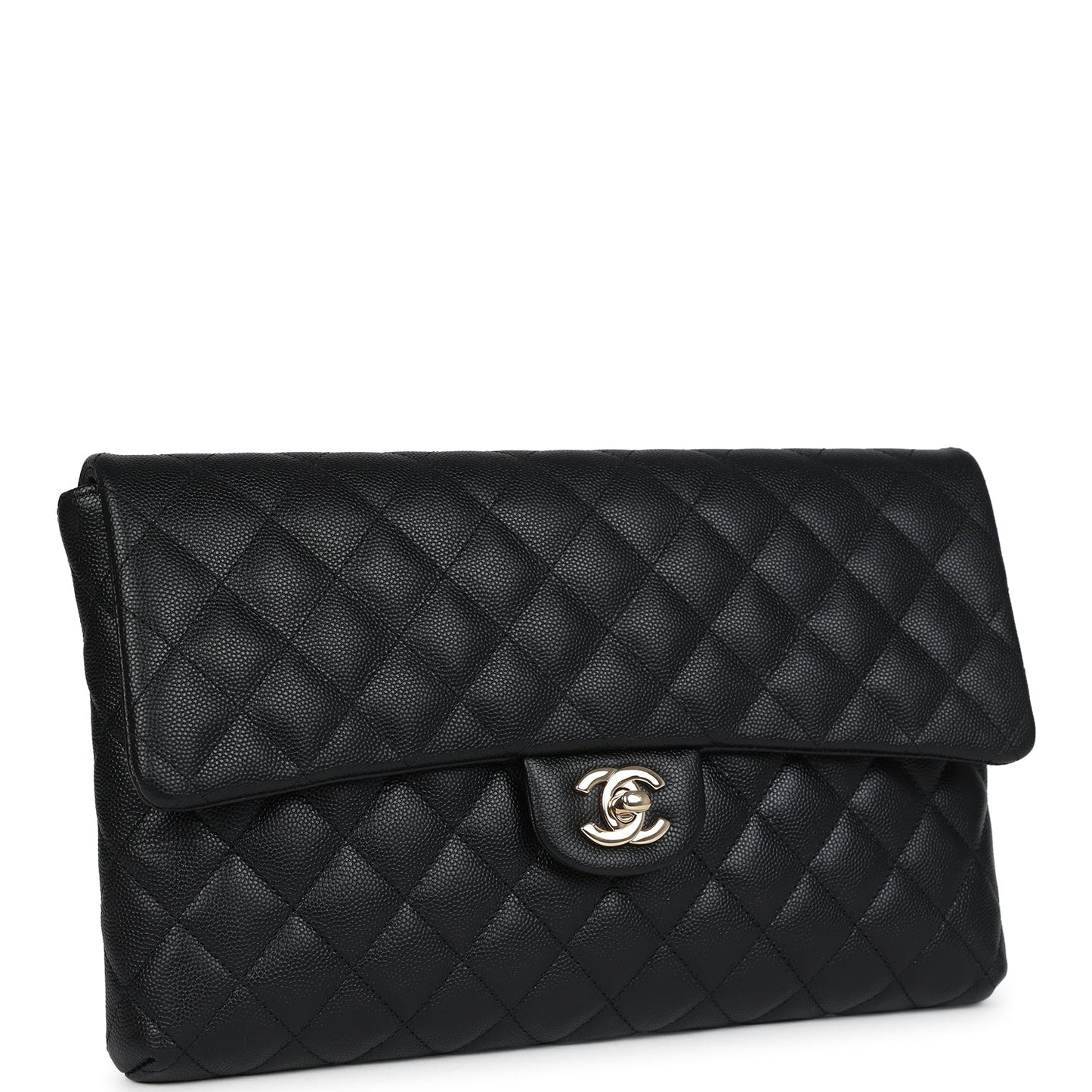 Chanel Classic Flap Clutch Black Caviar Light Gold Hardware