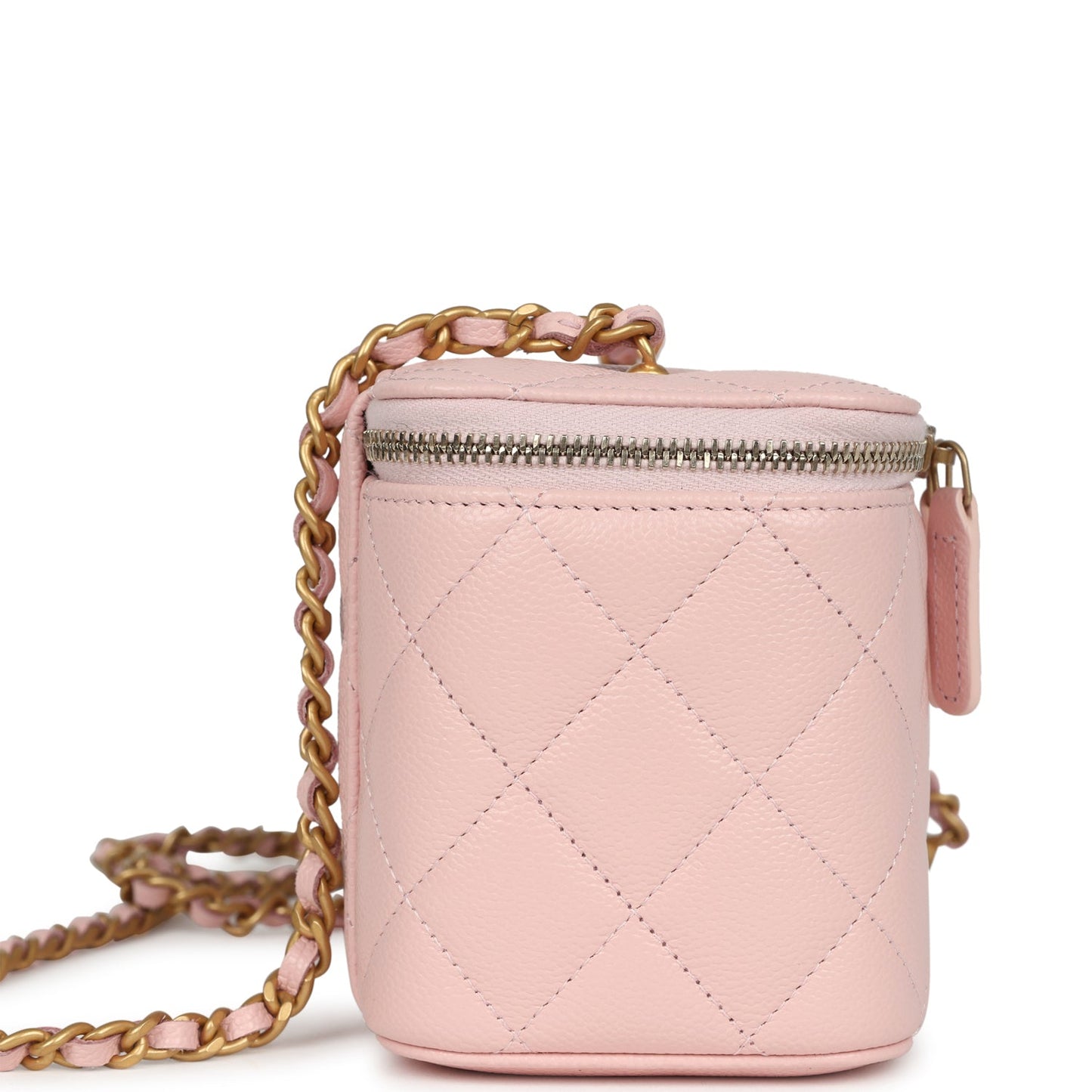 Chanel Small CC Vanity Case Light Pink Caviar Faux Pearls Brushed Gold Hardware