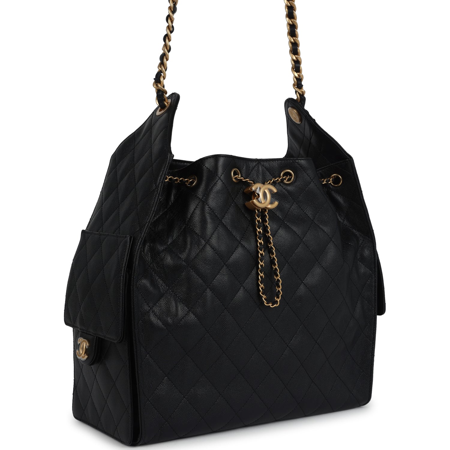 Chanel Medium 25 Hobo Bag Black Caviar Antique Gold Hardware
