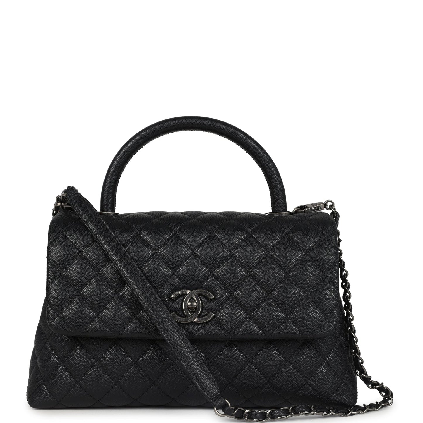 Chanel Medium Coco Top Handle Black Caviar Aged Ruthenium Hardware