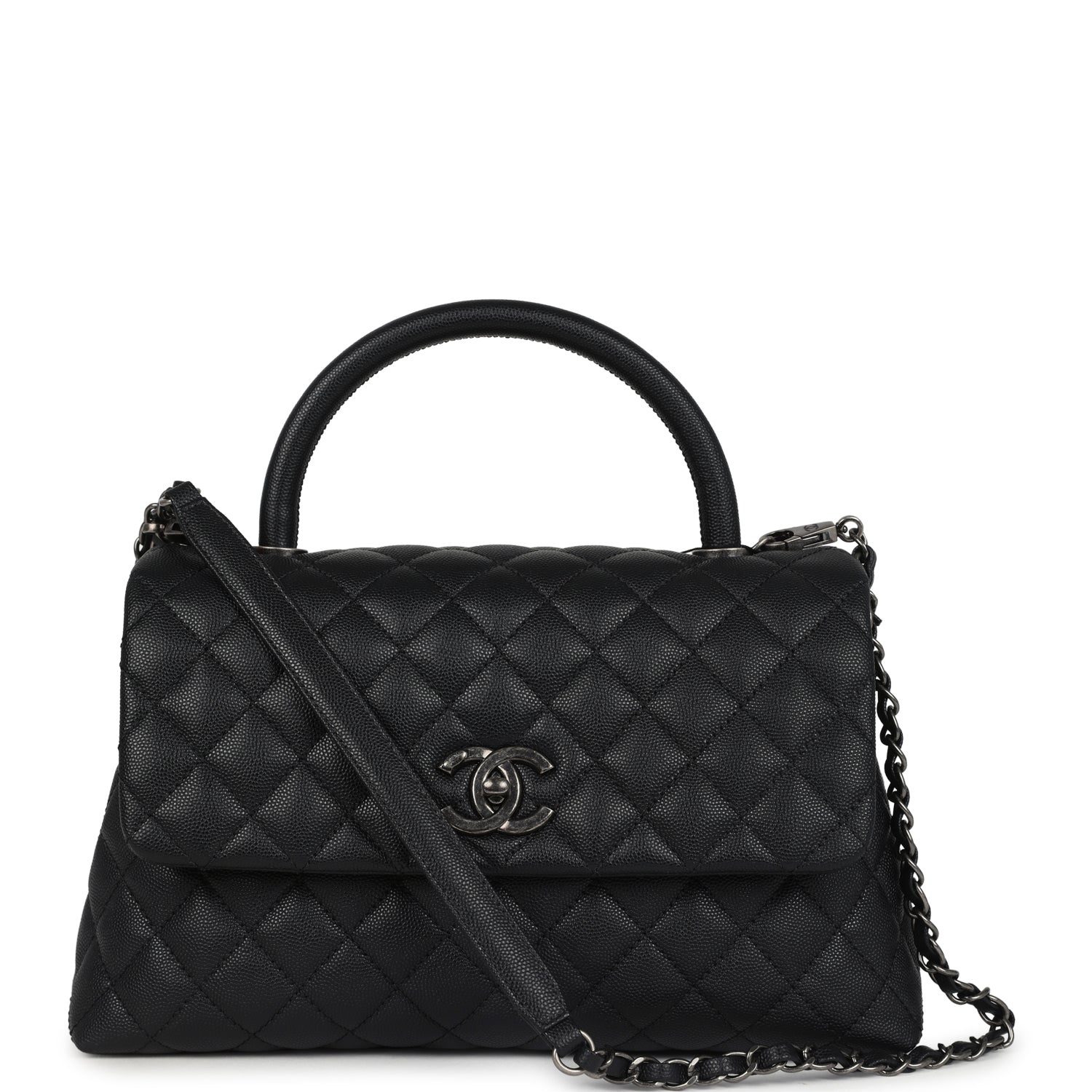 Chanel Medium Coco Top Handle Black Caviar Aged Ruthenium Hardware