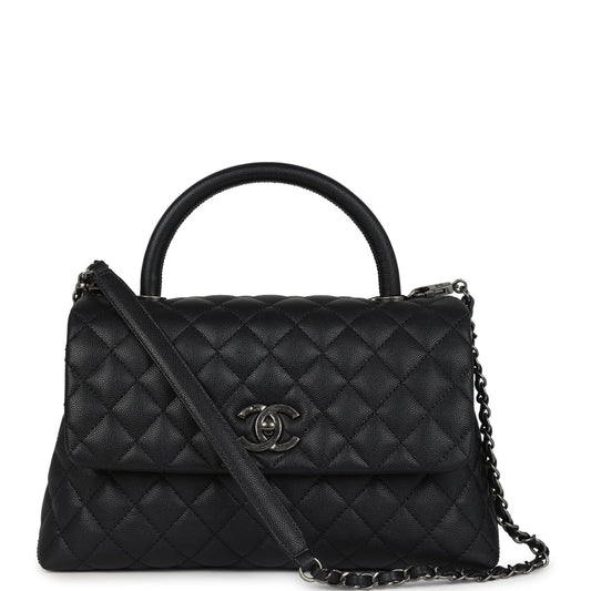 Chanel Medium Coco Top Handle Black Caviar Aged Ruthenium Hardware