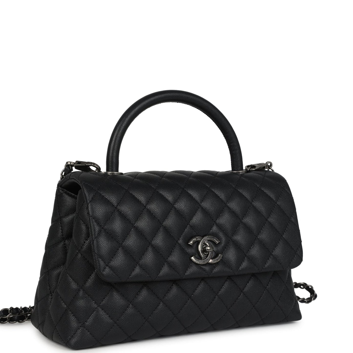 Chanel Medium Coco Top Handle Black Caviar Aged Ruthenium Hardware