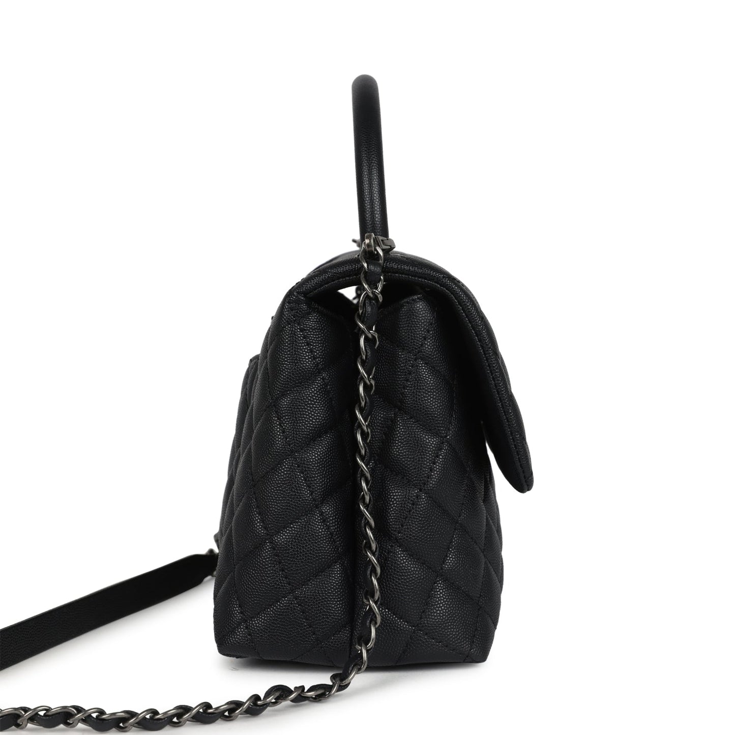 Chanel Medium Coco Top Handle Black Caviar Aged Ruthenium Hardware