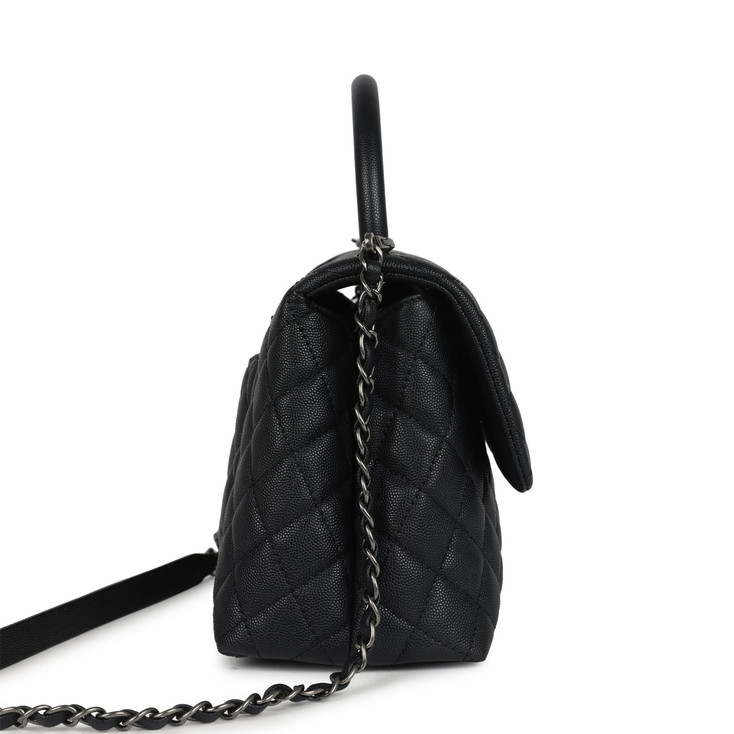 Chanel Medium Coco Top Handle Black Caviar Aged Ruthenium Hardware