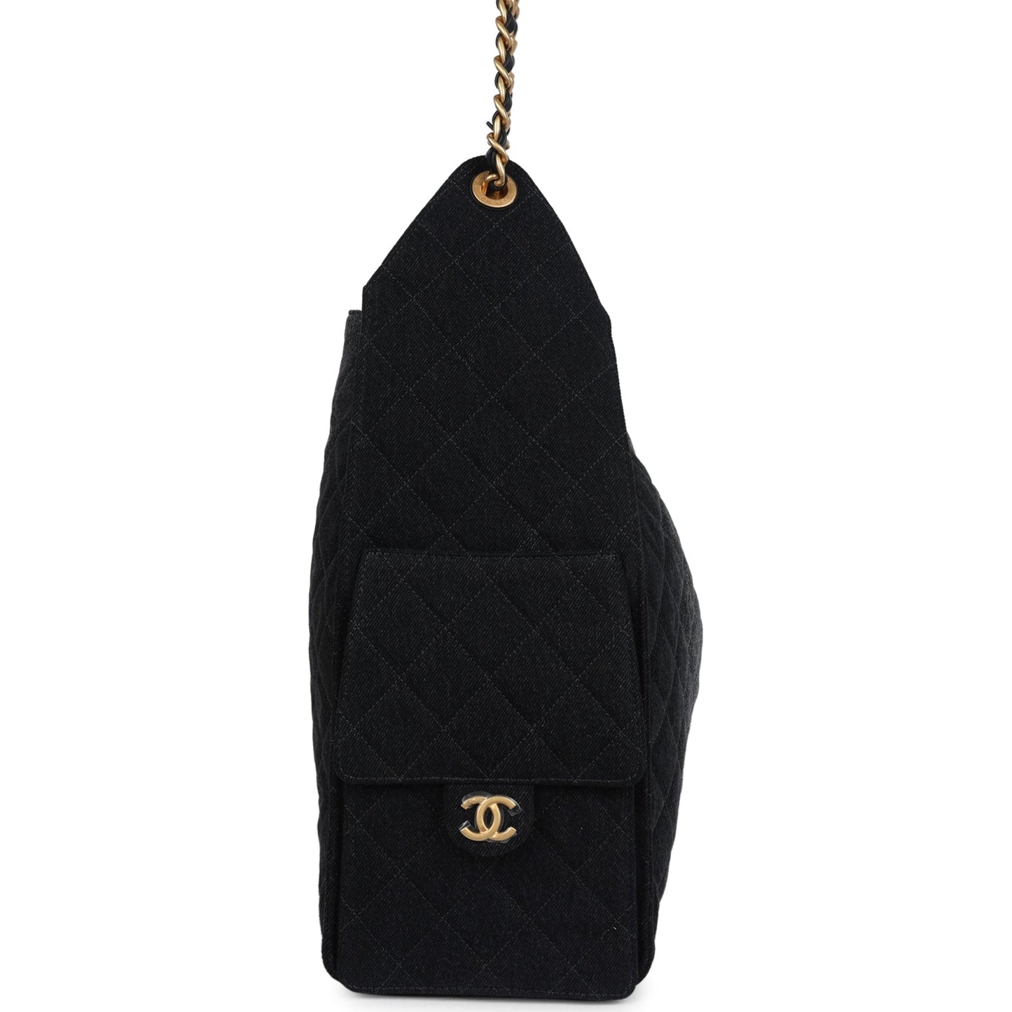 Chanel Large 25 Hobo Bag Black Washed Denim Antique Gold Hardware