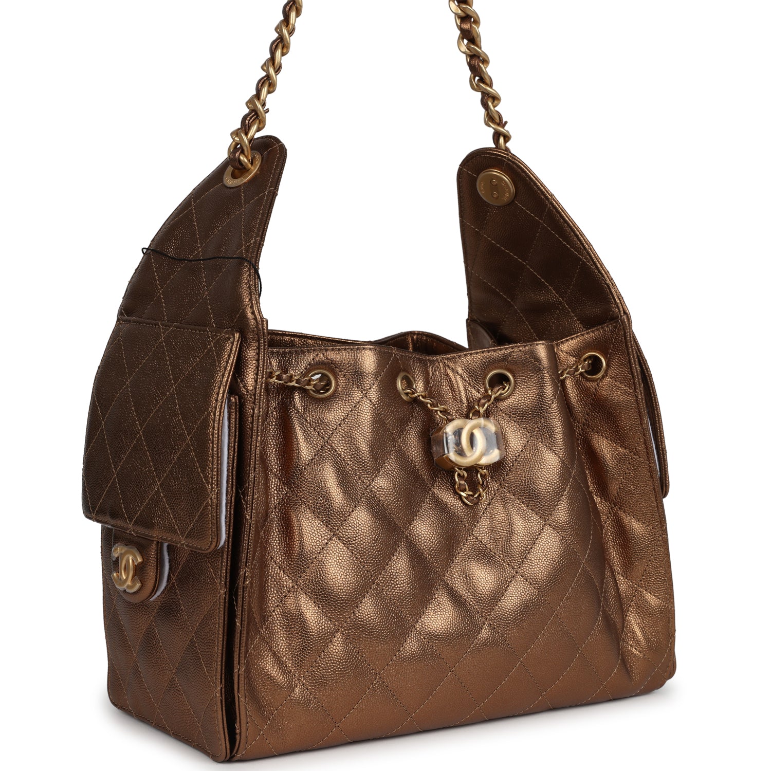 Chanel Small 25 Hobo Bag Metallic Bronze Caviar Antique Gold Hardware