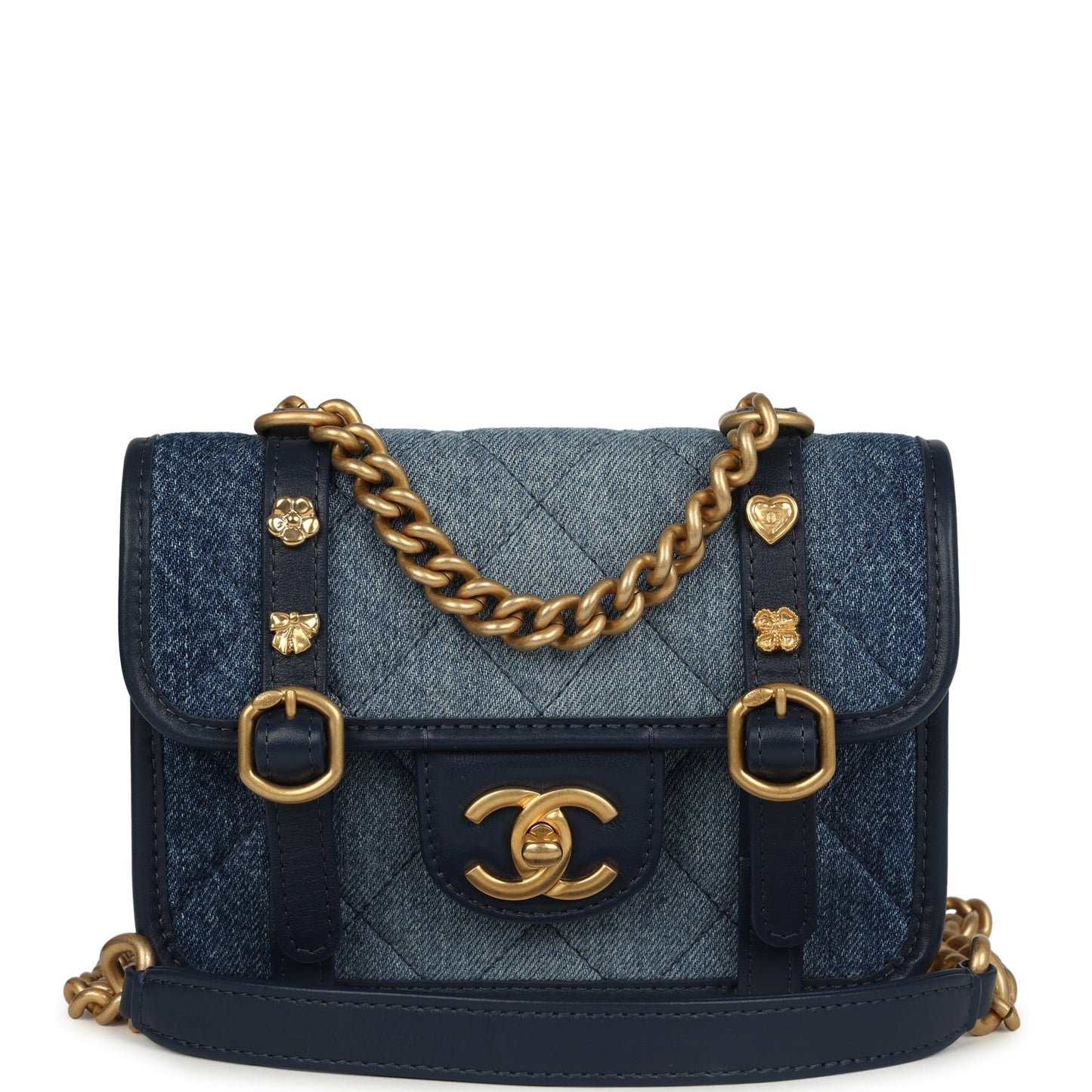 Chanel Mini Ombre Flap Bag Blue Denim Brushed Gold Hardware