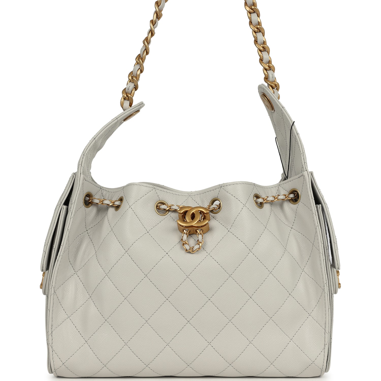 Chanel Small 25 Hobo Bag Light Grey Caviar Antique Gold Hardware