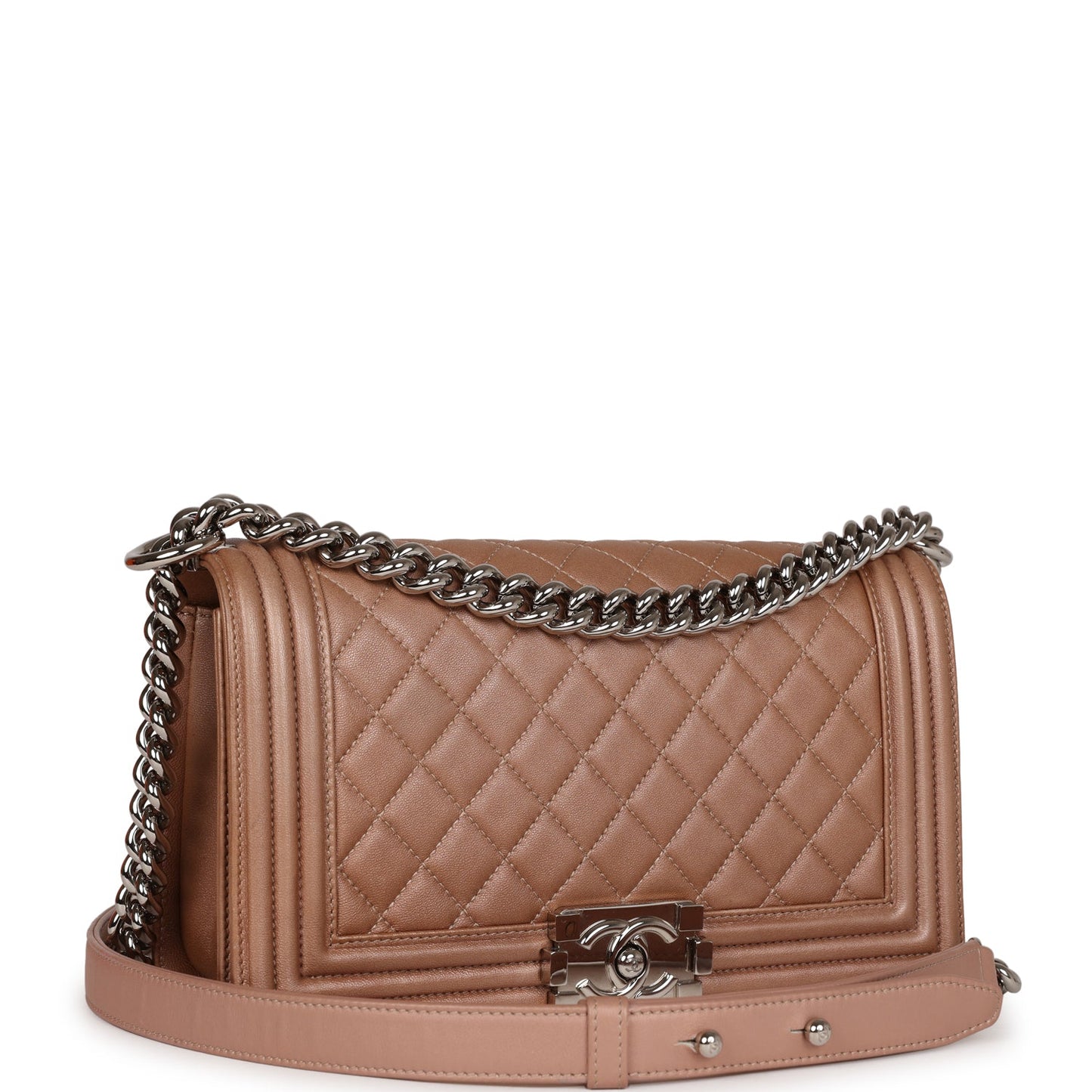 Chanel Medium Boy Metallic Rose Gold Lambskin Silver Hardware Jewelry