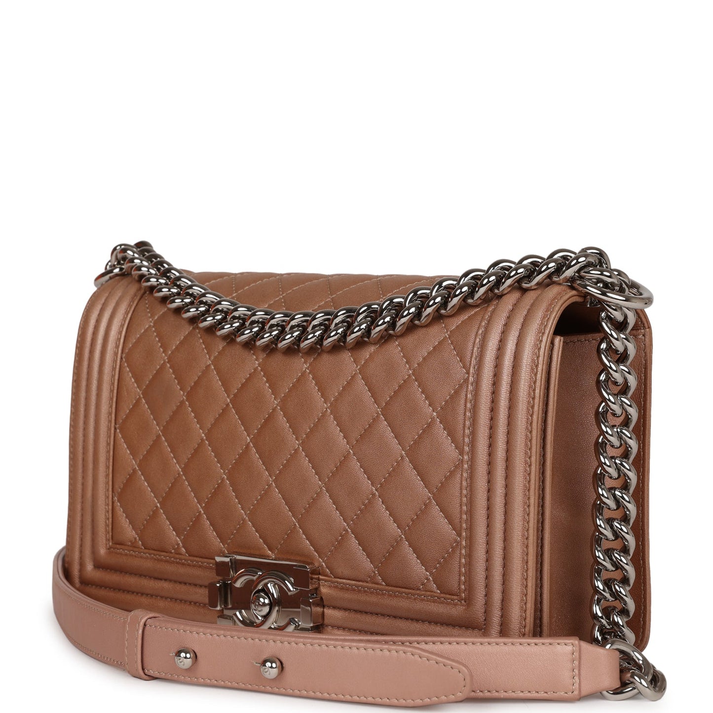 Chanel Medium Boy Metallic Rose Gold Lambskin Silver Hardware Jewelry