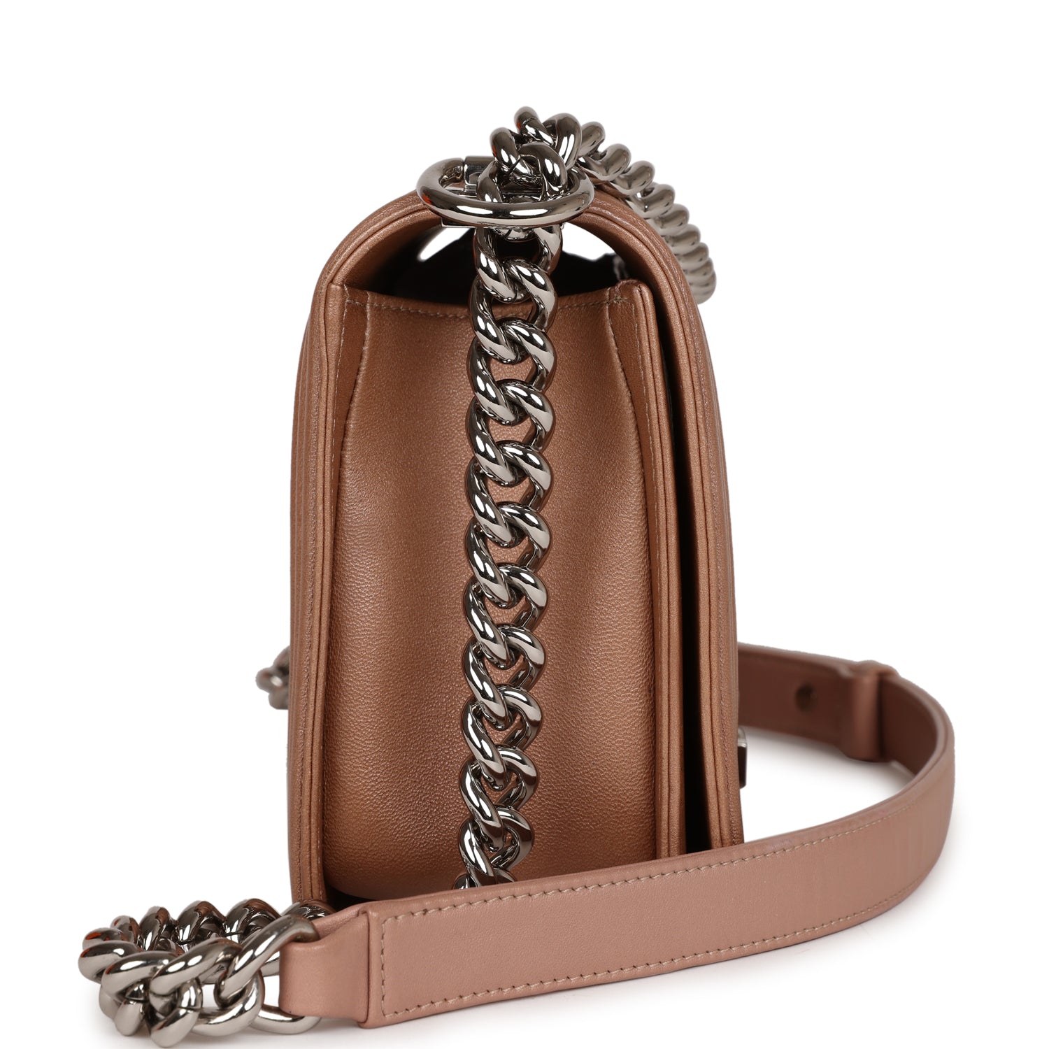Chanel Medium Boy Metallic Rose Gold Lambskin Silver Hardware Jewelry